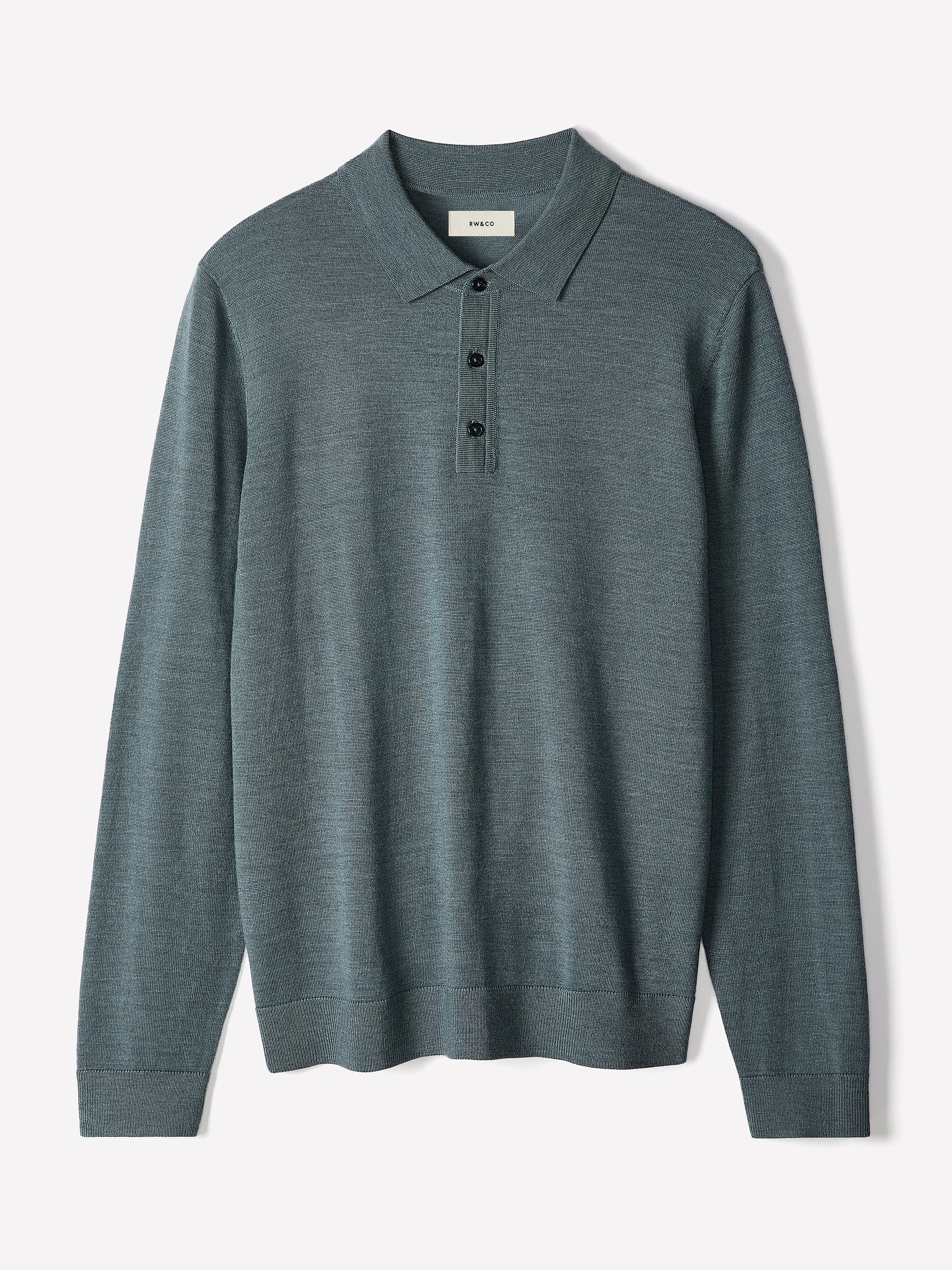Merino Wool Knit Polo Sweater Long Sleeve