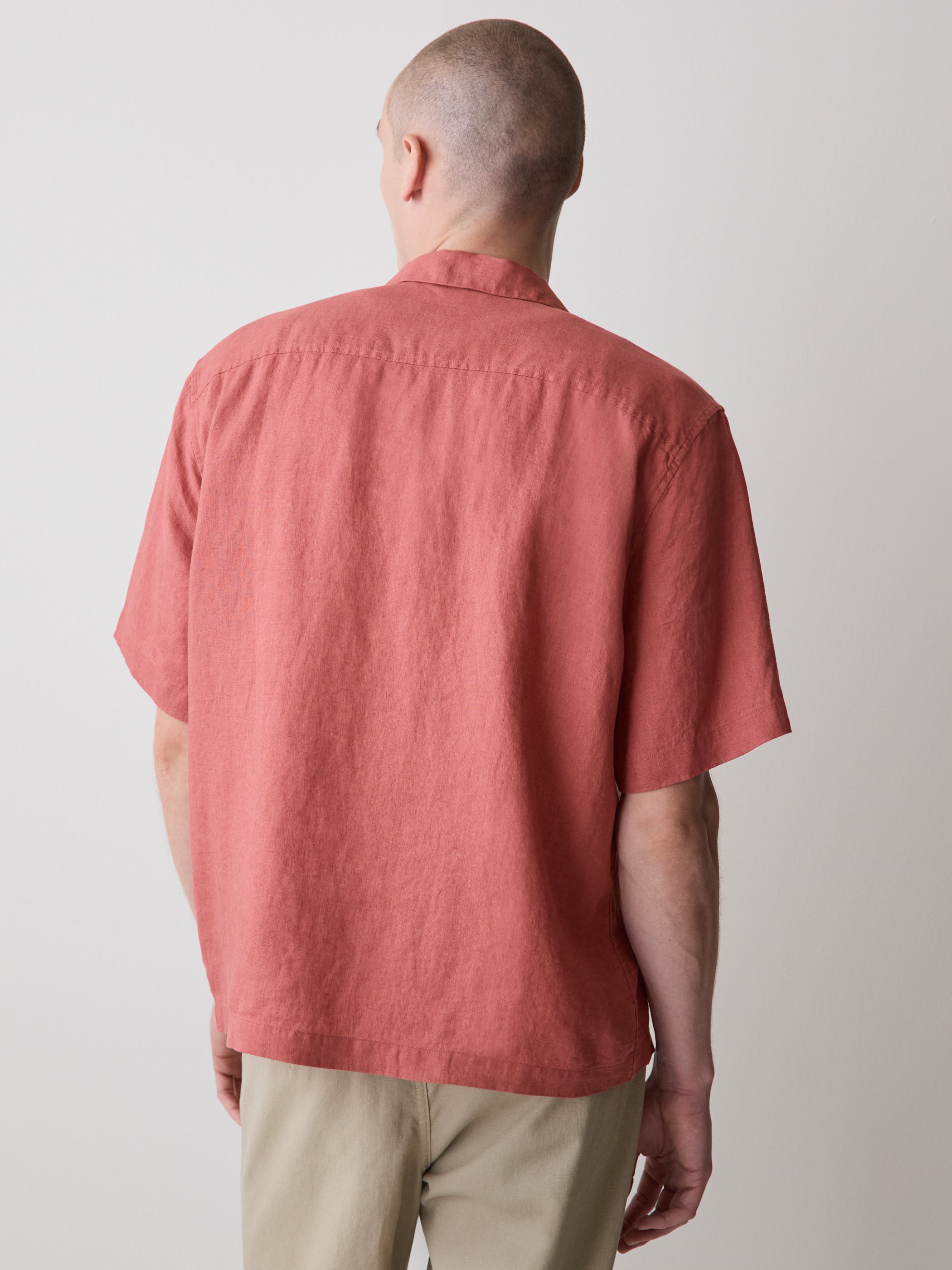 Short-Sleeve Linen Shirt with Camp Collar