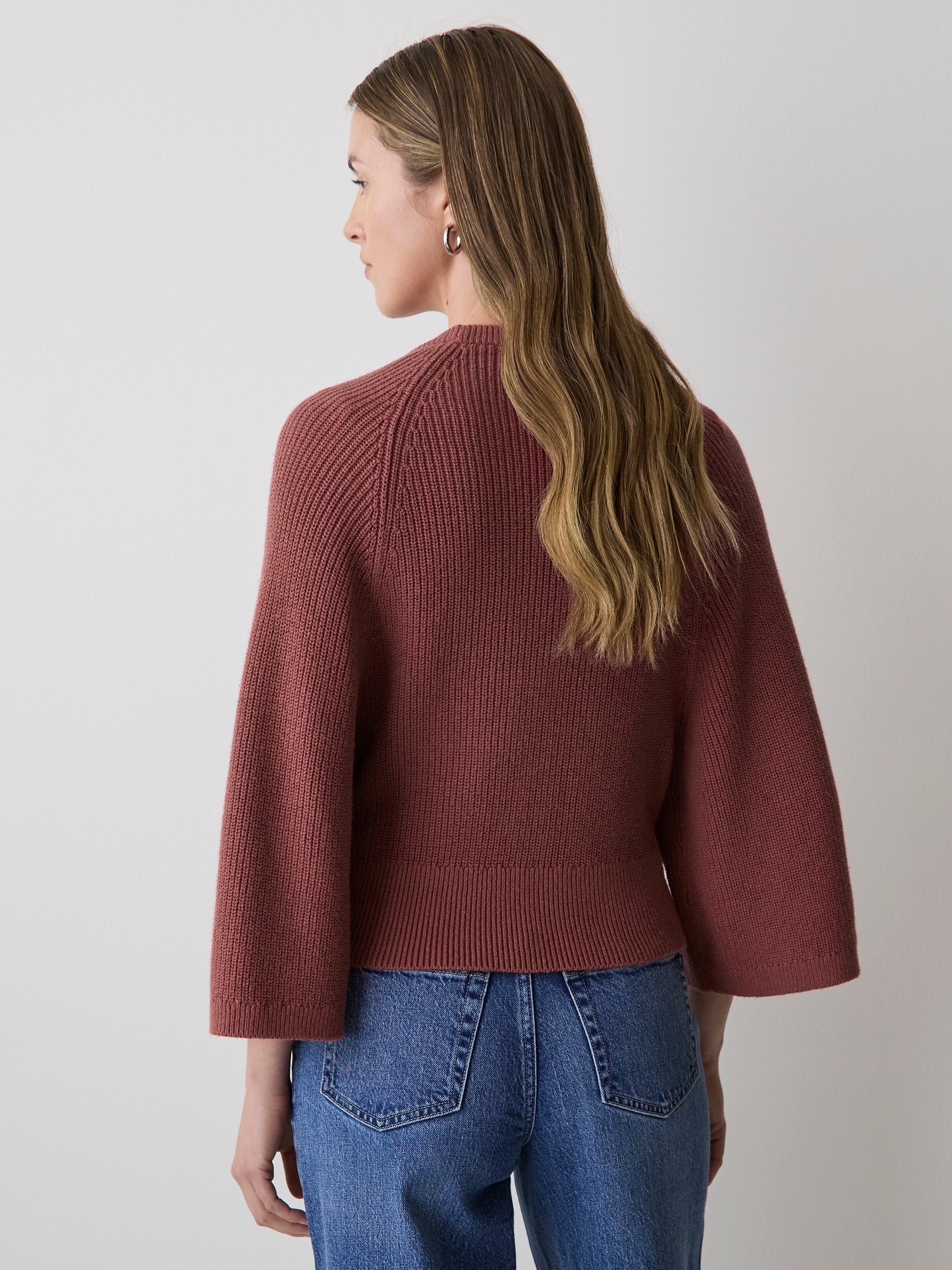 Wide-Sleeve Crew-Neck Merino-Blend Sweater