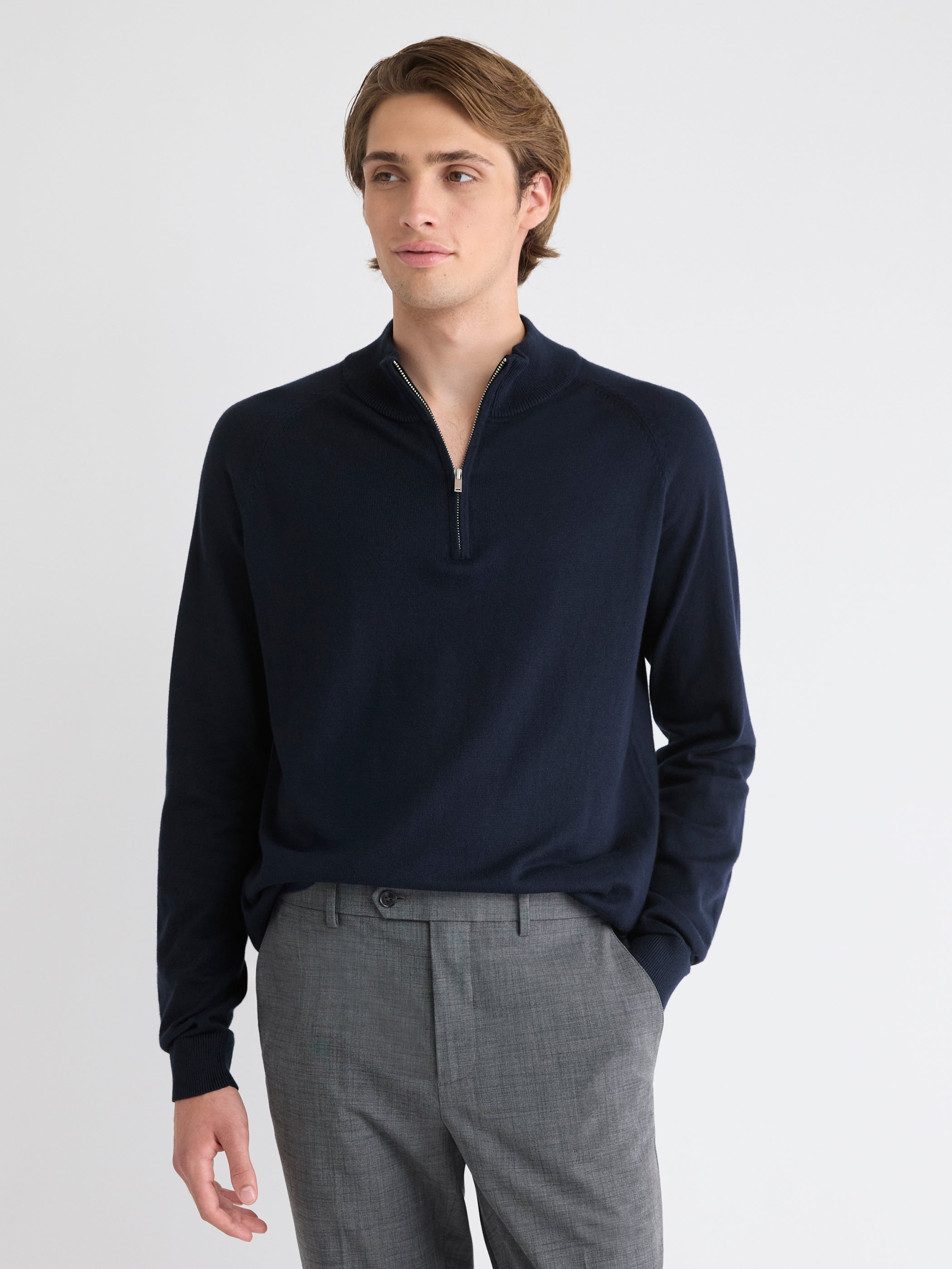 Long-Sleeve Half-Zip Mock-Neck Sweater