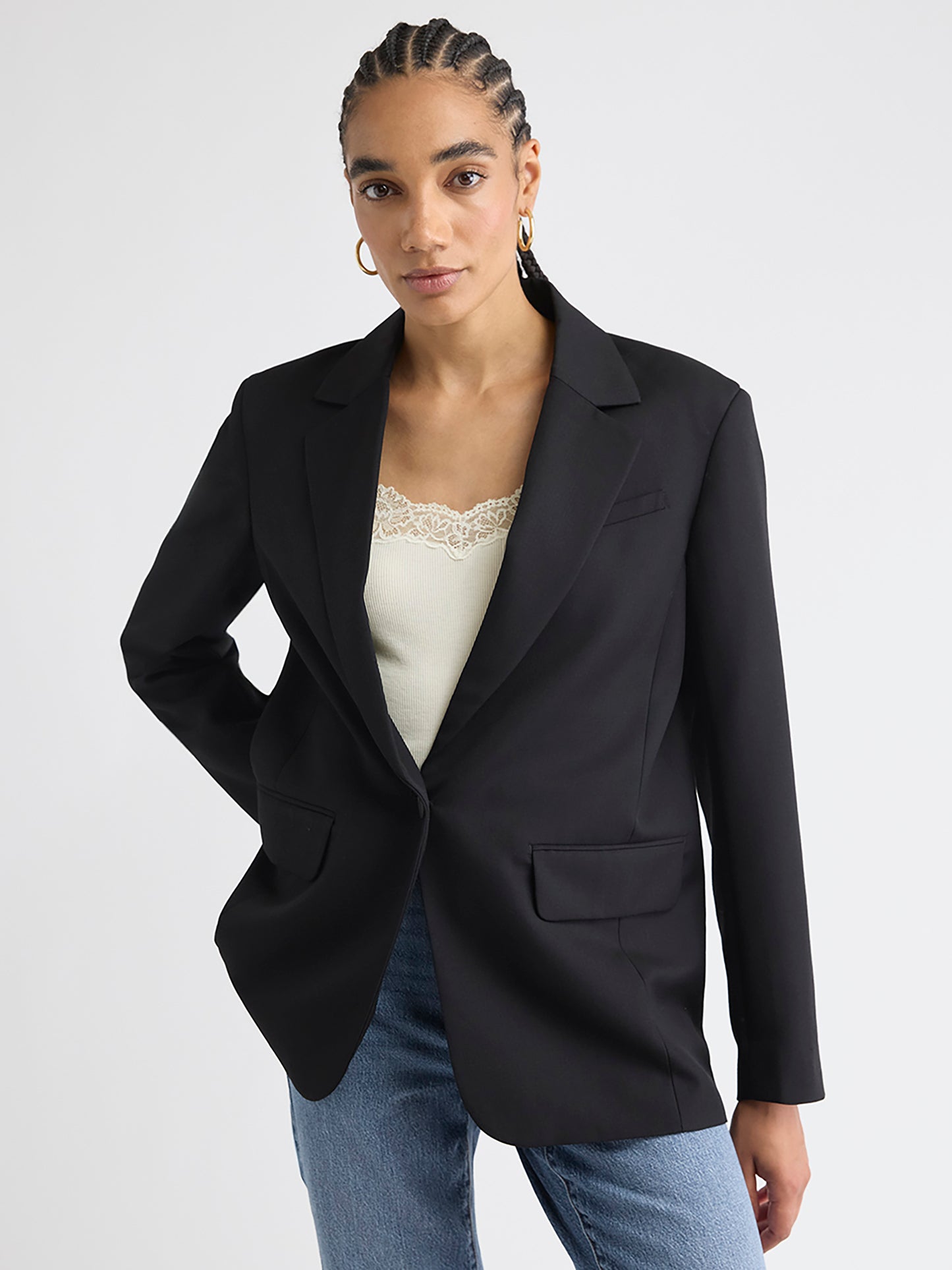 Wool-Blend Oversized One-Button Blazer