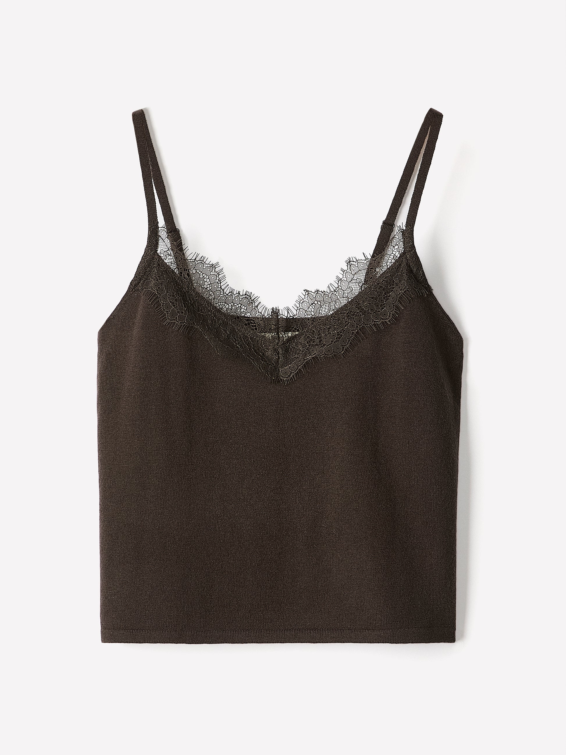 Merino-Wool V-Neck Cami with Lace Trim