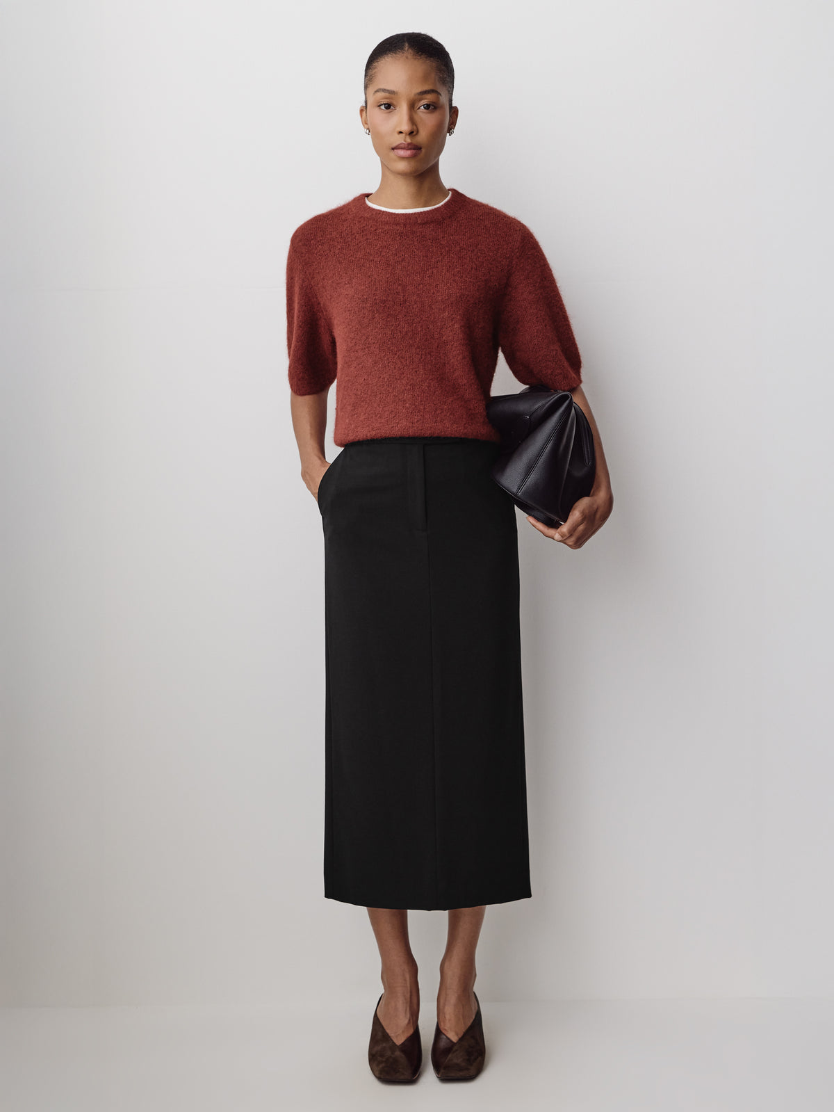 Woven Mid Rise Maxi Pencil Skirt