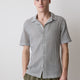 Striped Short-Sleeve Crochet Shirt with Camp Collar