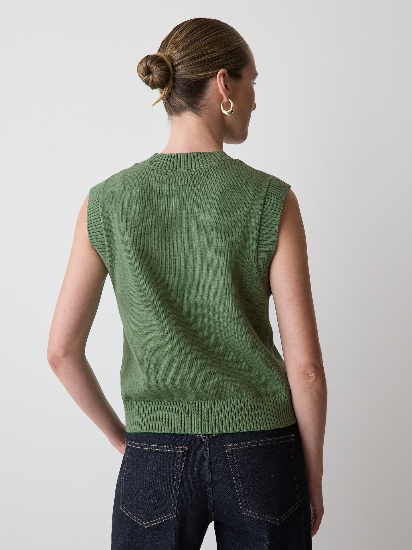 Veste en Tricot Sans Manches à Col Rond