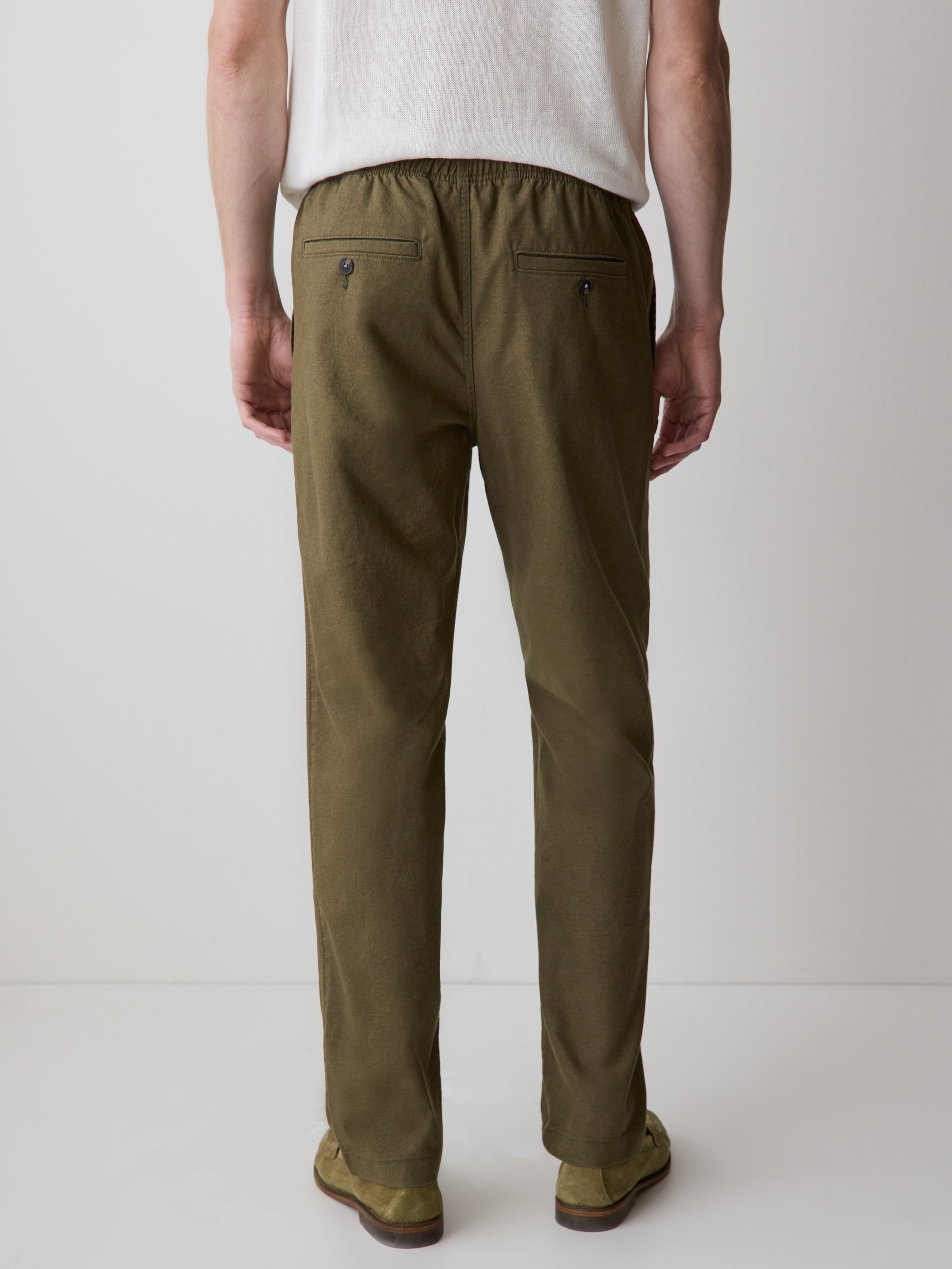 Linen-Blend Pants with Elastic Waistband and Drawstring