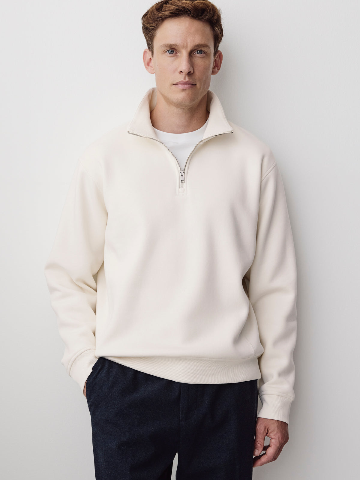 Long-Sleeve Half-Zip Mock-Neck Sweater