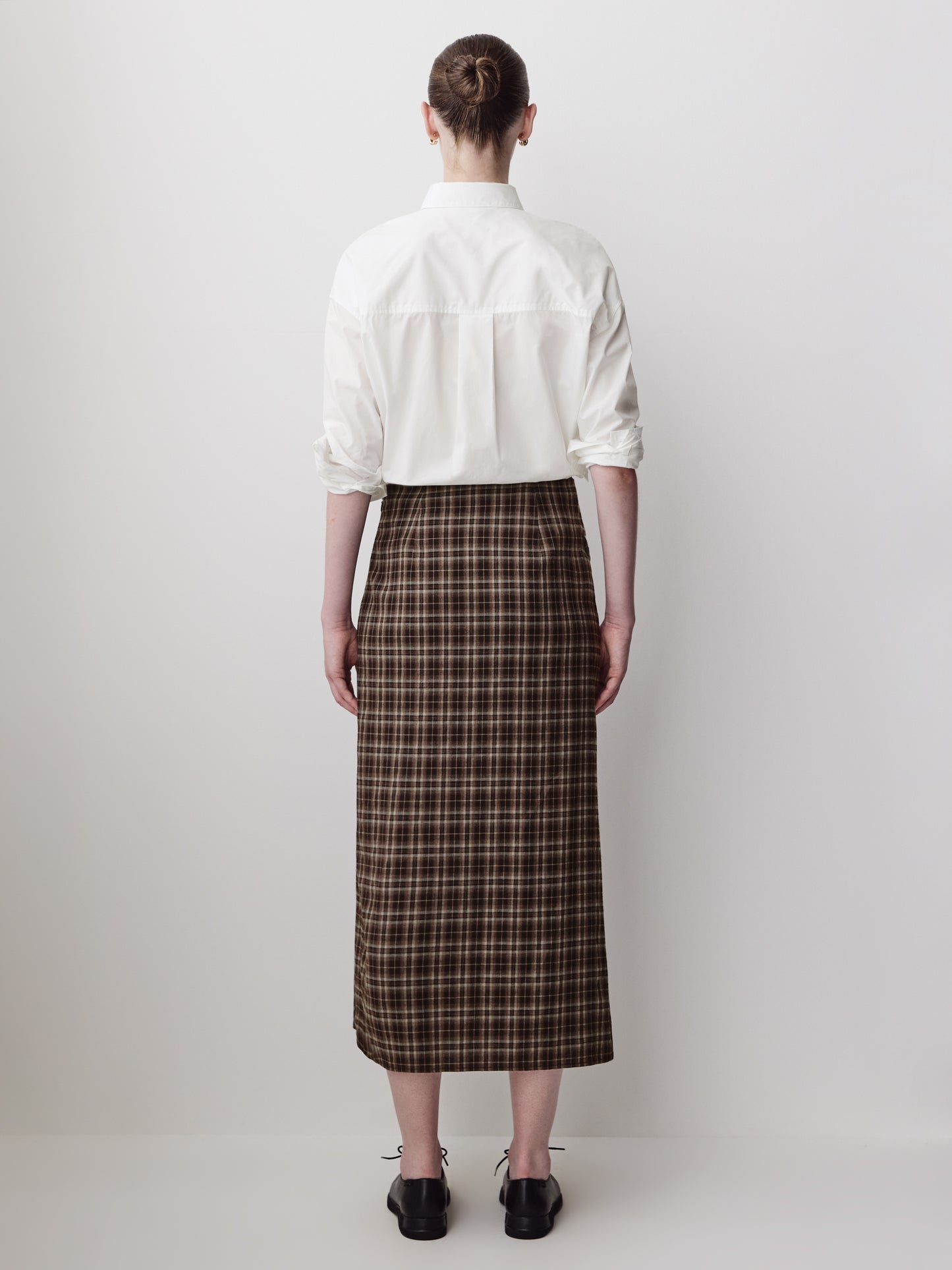 Woven Plaid Draped Maxi Skirt