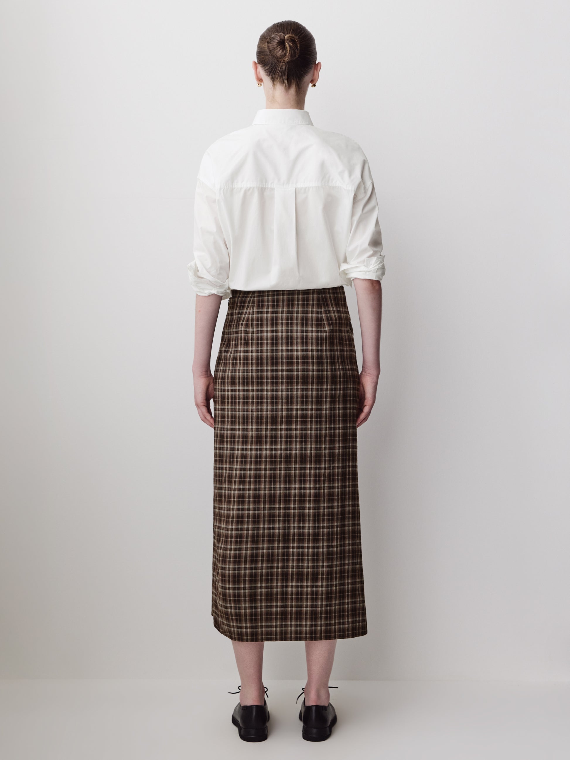 Woven Plaid Draped Maxi Skirt