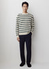Mens Lambswool Crew Neck Knit Sweater with Stripe
