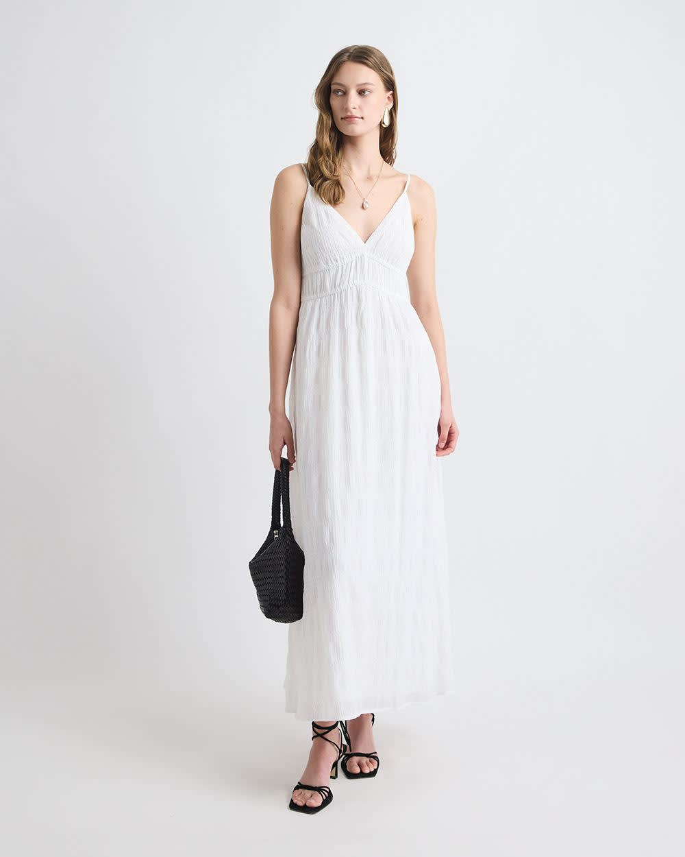 Sleeveless V-Neck Maxi Dress in Textured Jacquard