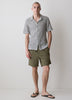 Striped Short-Sleeve Crochet Shirt with Camp Collar