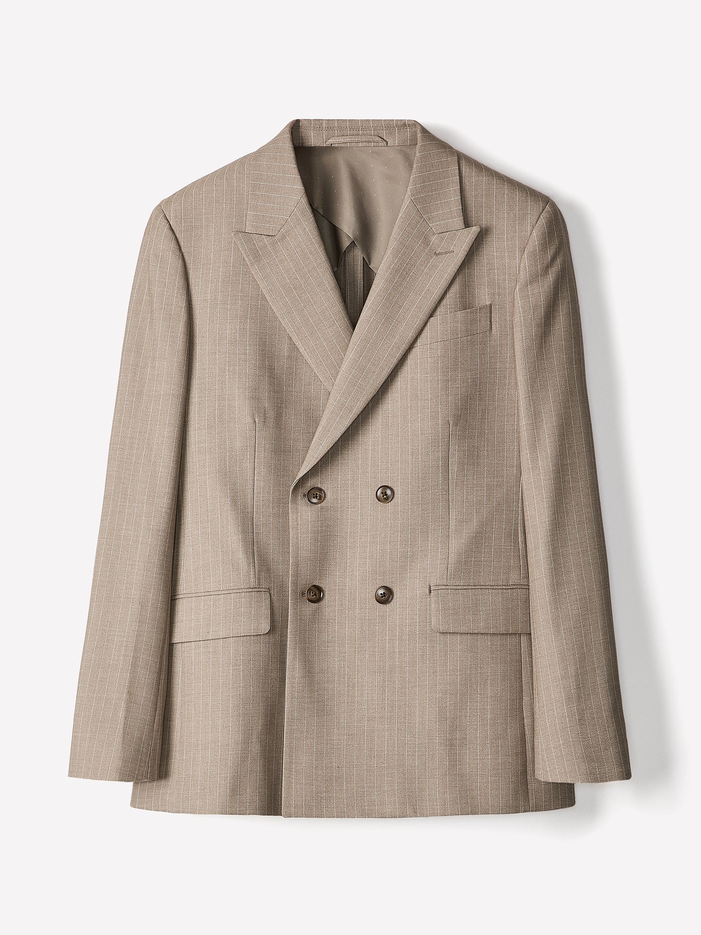 Woven Double Breasted Taupe Pinstripe Blazer