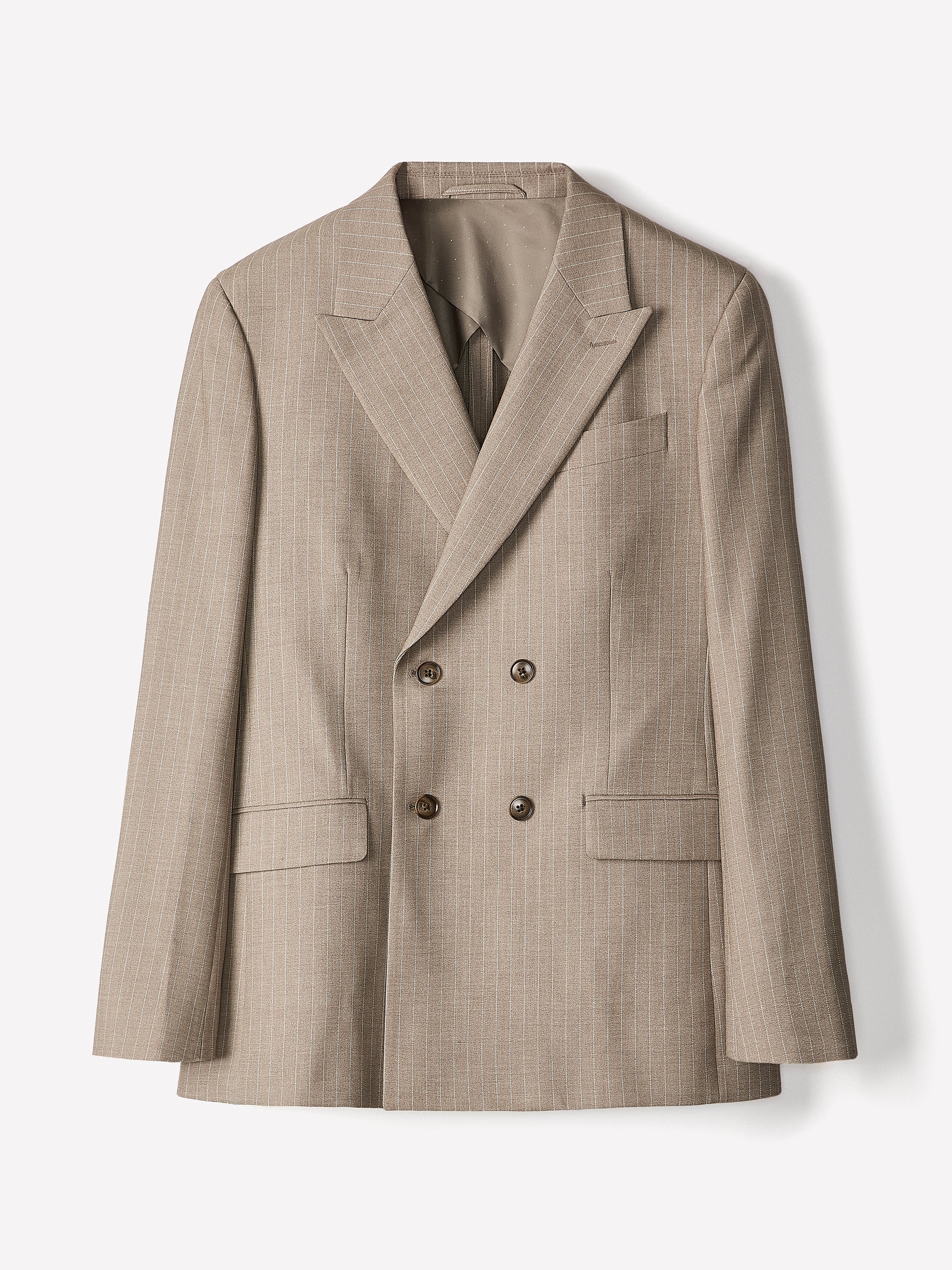 Woven Double Breasted Taupe Pinstripe Blazer
