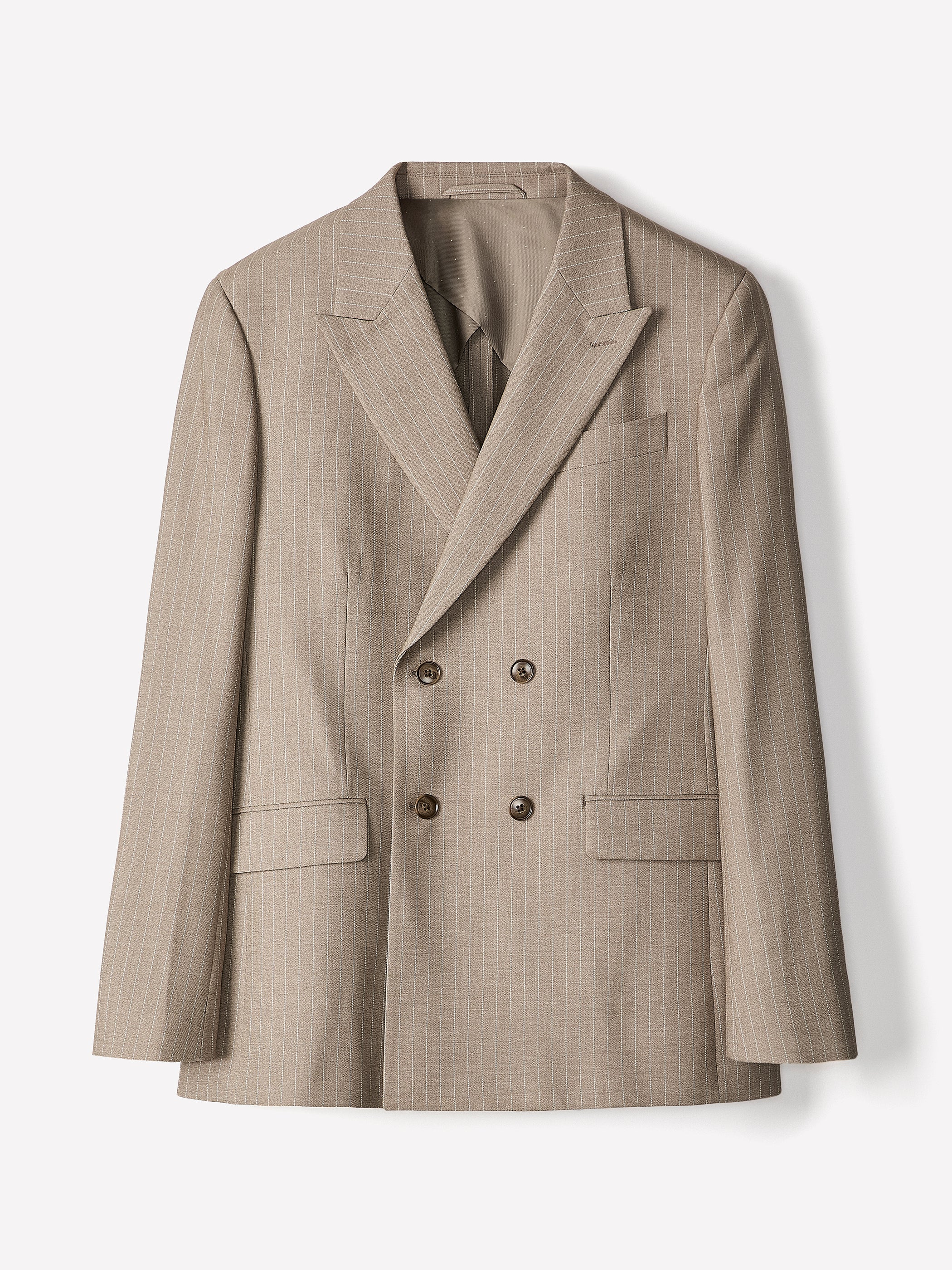 Woven Double Breasted Taupe Pinstripe Blazer
