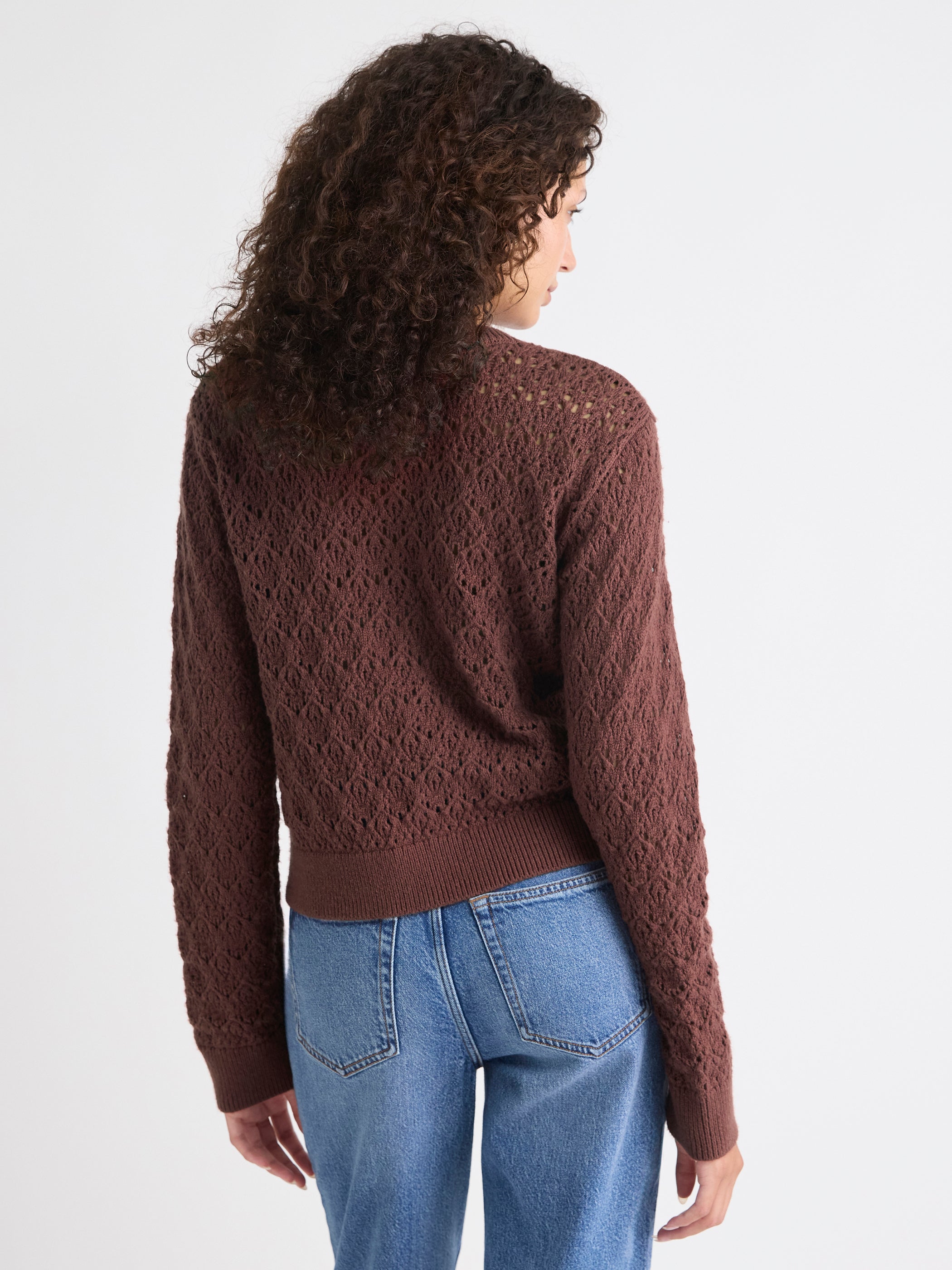 Cardigan Court à Manches Longues en Mailles de Fantaisie