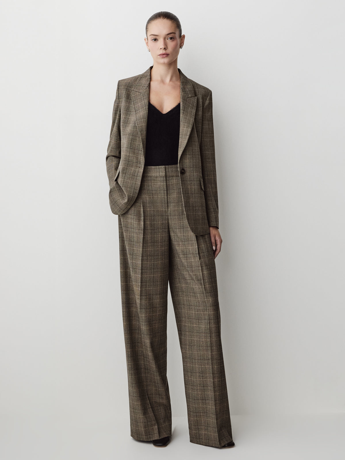Plaid Wide-Leg High-Rise Pant