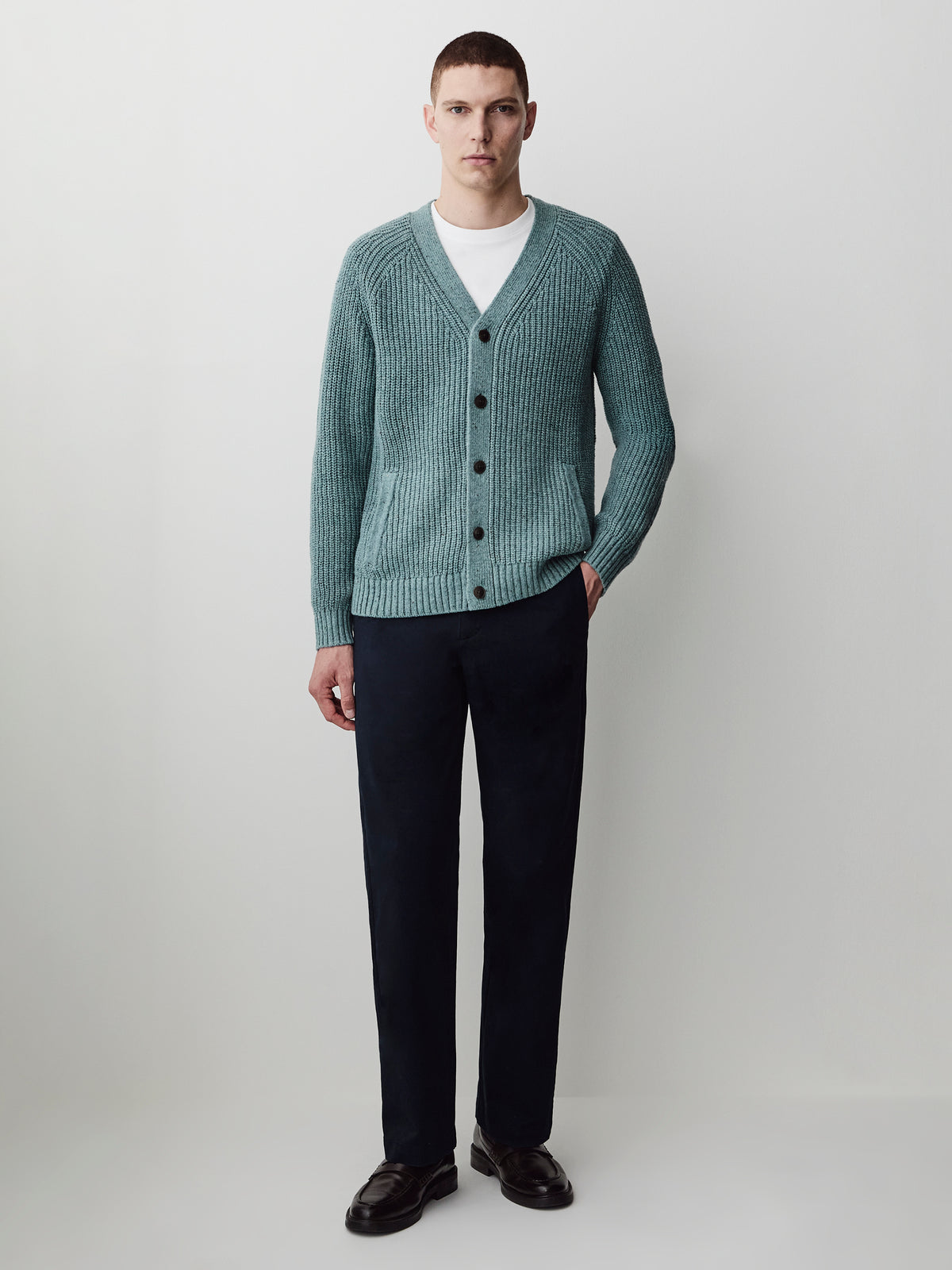 Long-Sleeve V-Neck Cardigan with Neps