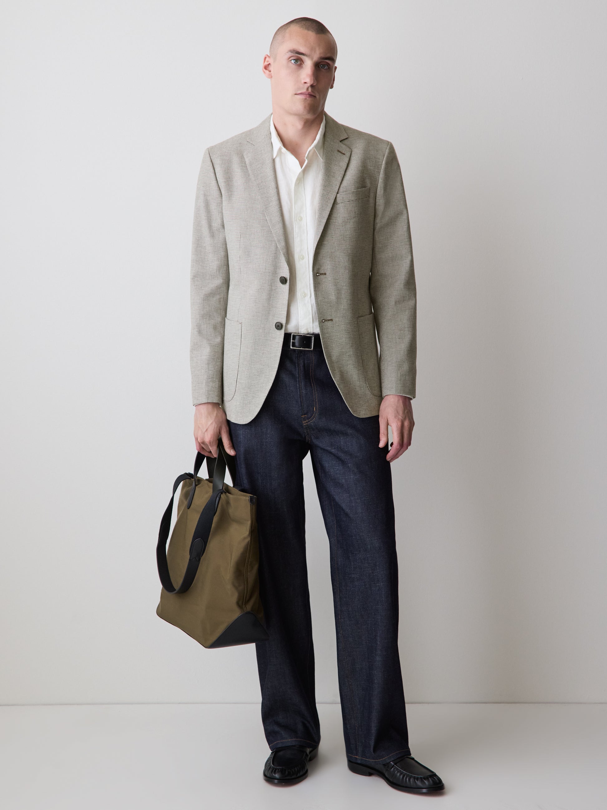 Houndstooth Linen-Blend Blazer