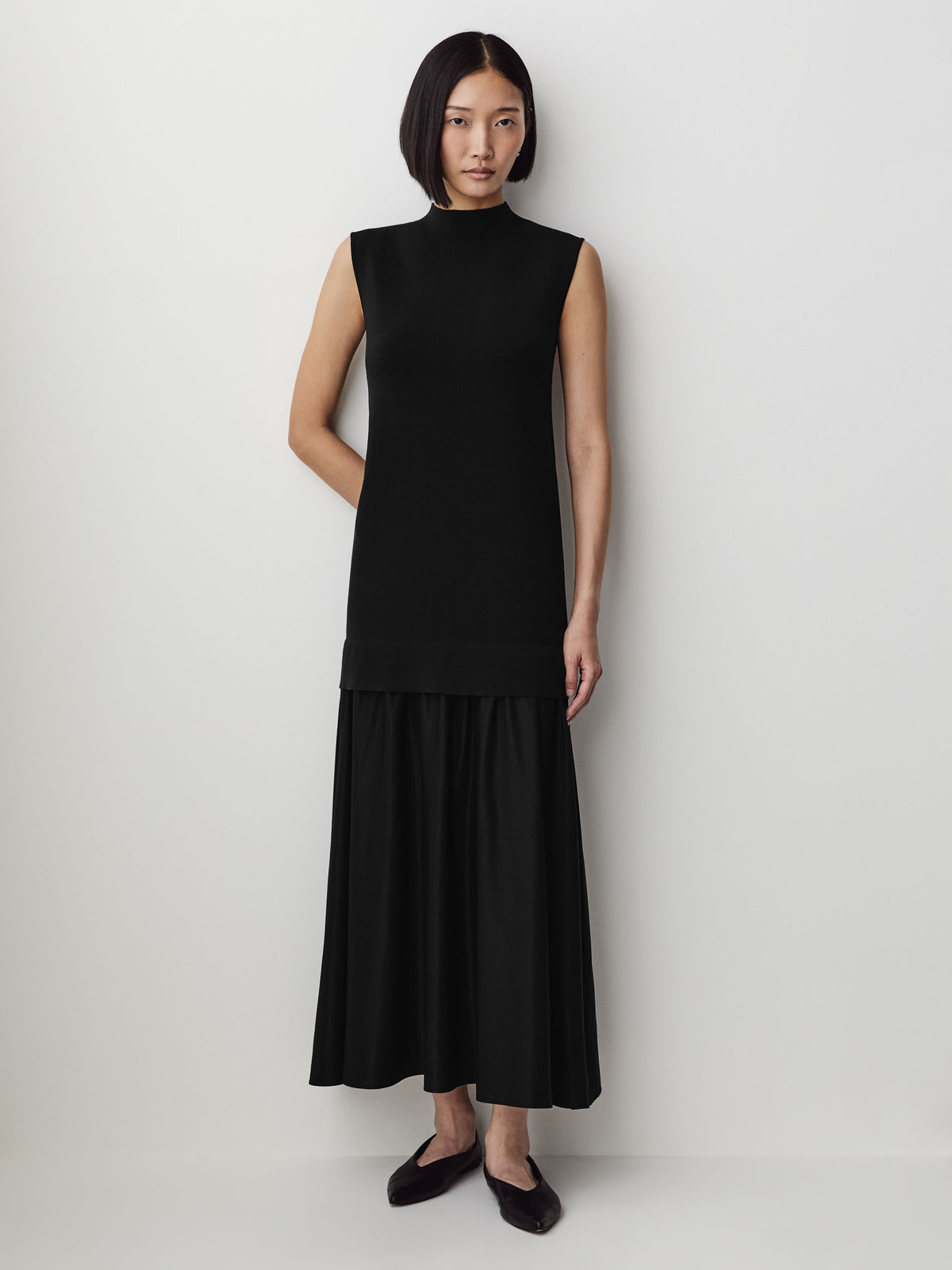 Long Sleeve Boat Neck Mixed Media Dress