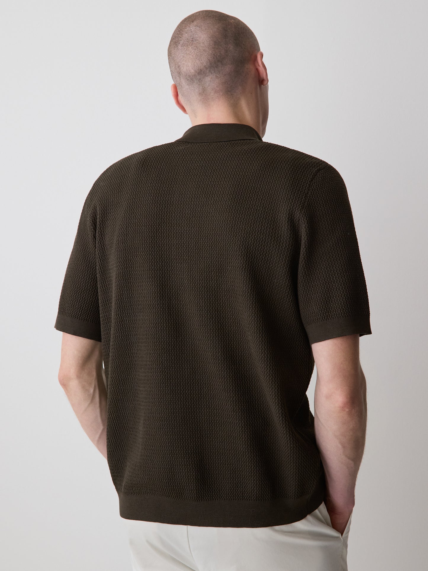 Short-Sleeve Textured Shirt Sweater