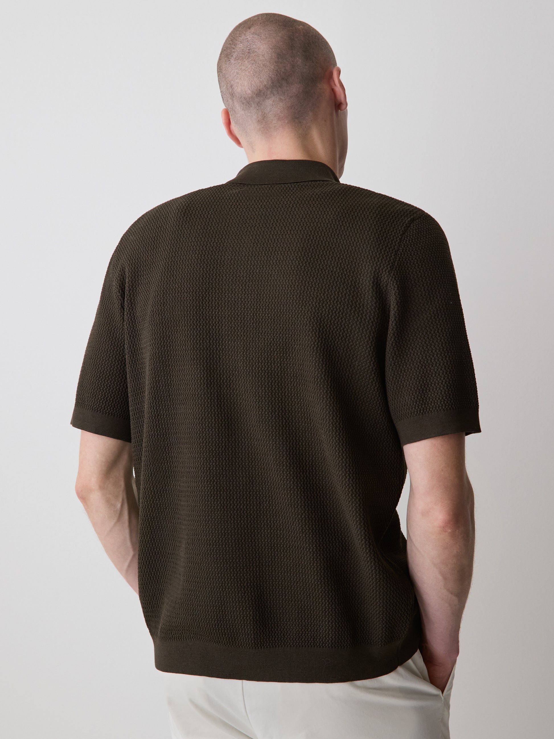 Short-Sleeve Textured Shirt Sweater