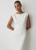 Sleeveless Woven Dress with Cow Neck, Polyester Blend
