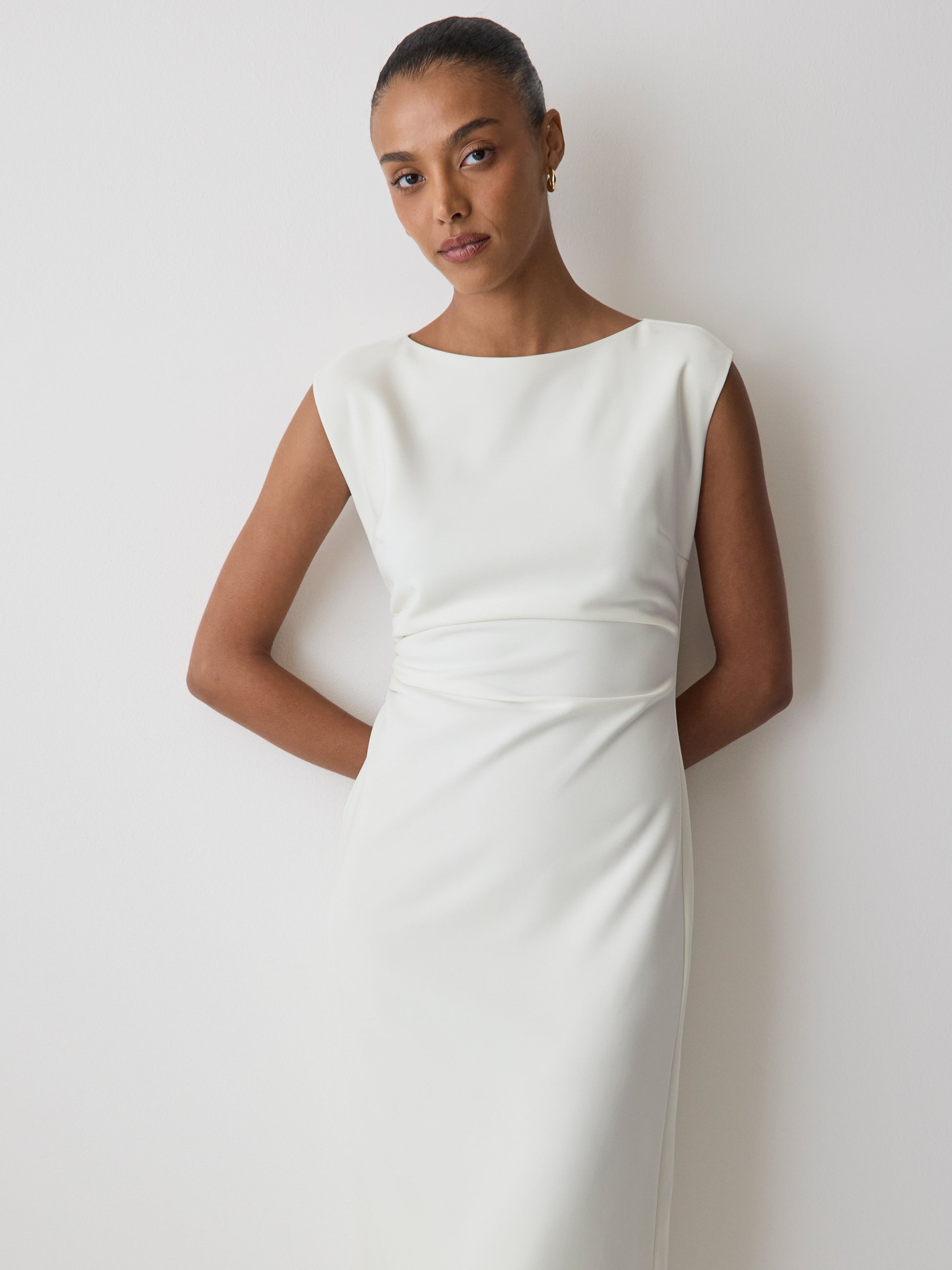 Sleeveless Woven Dress with Cow Neck, Polyester Blend