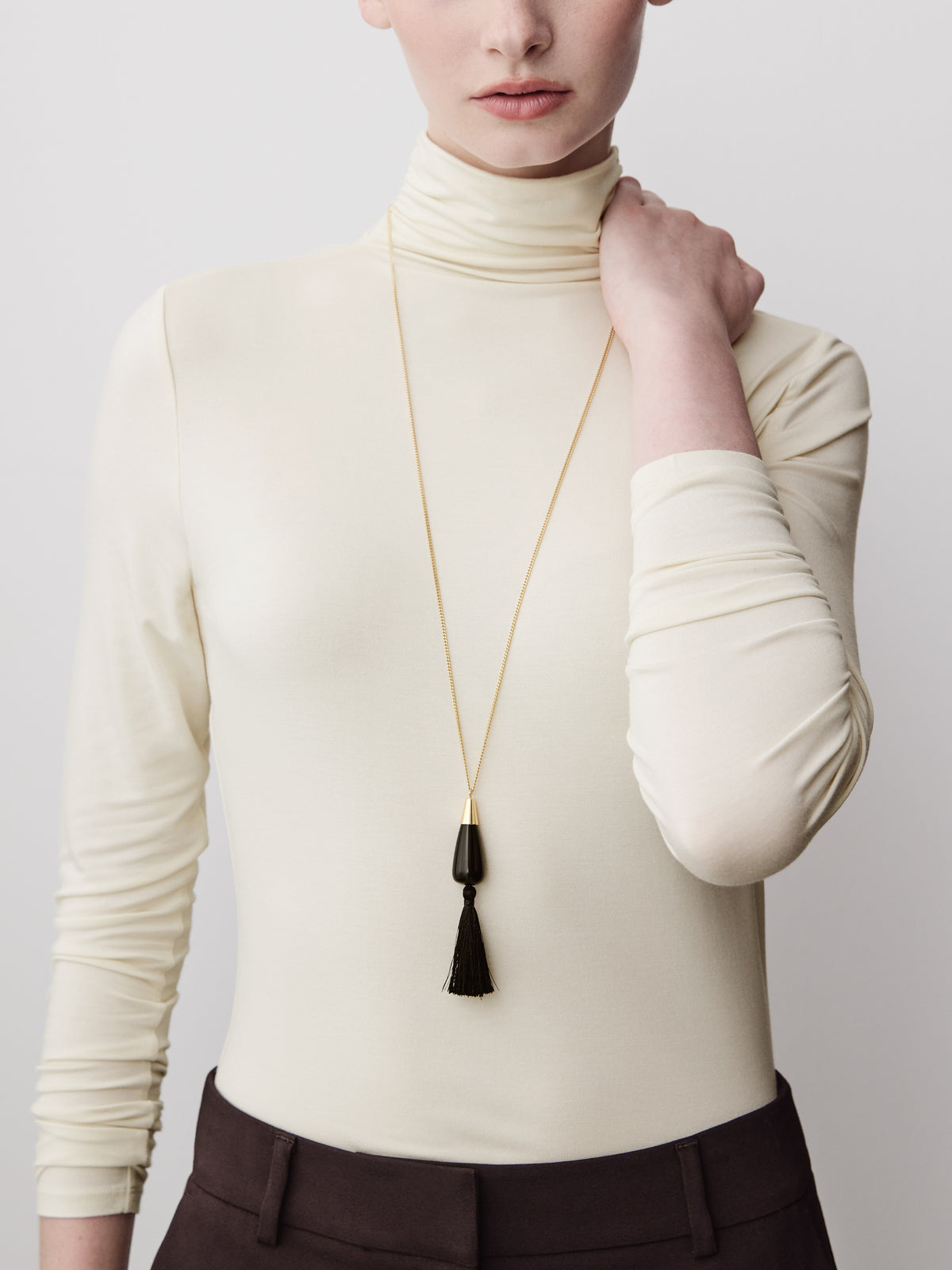 Long Necklace With Tiered Pendant and Tassel