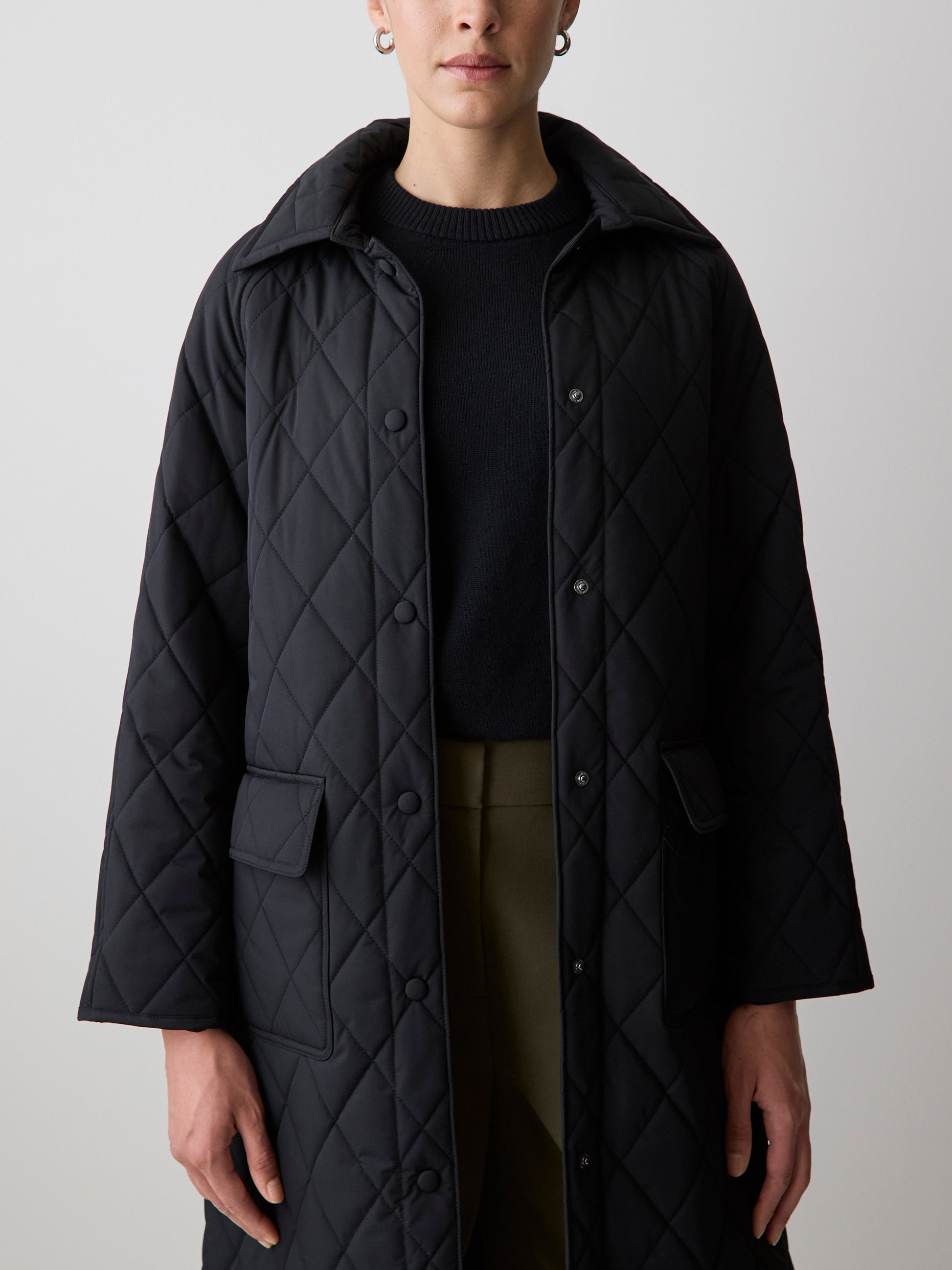 Quilted Trench Coat with Shirt Collar
