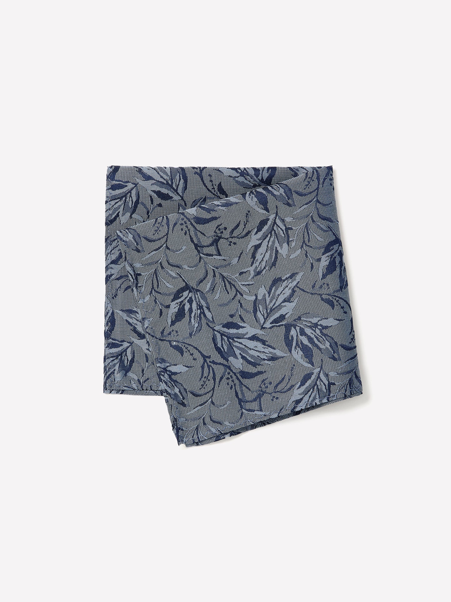Men's Silk Blend Pocket Square Blue Leaf Pattern