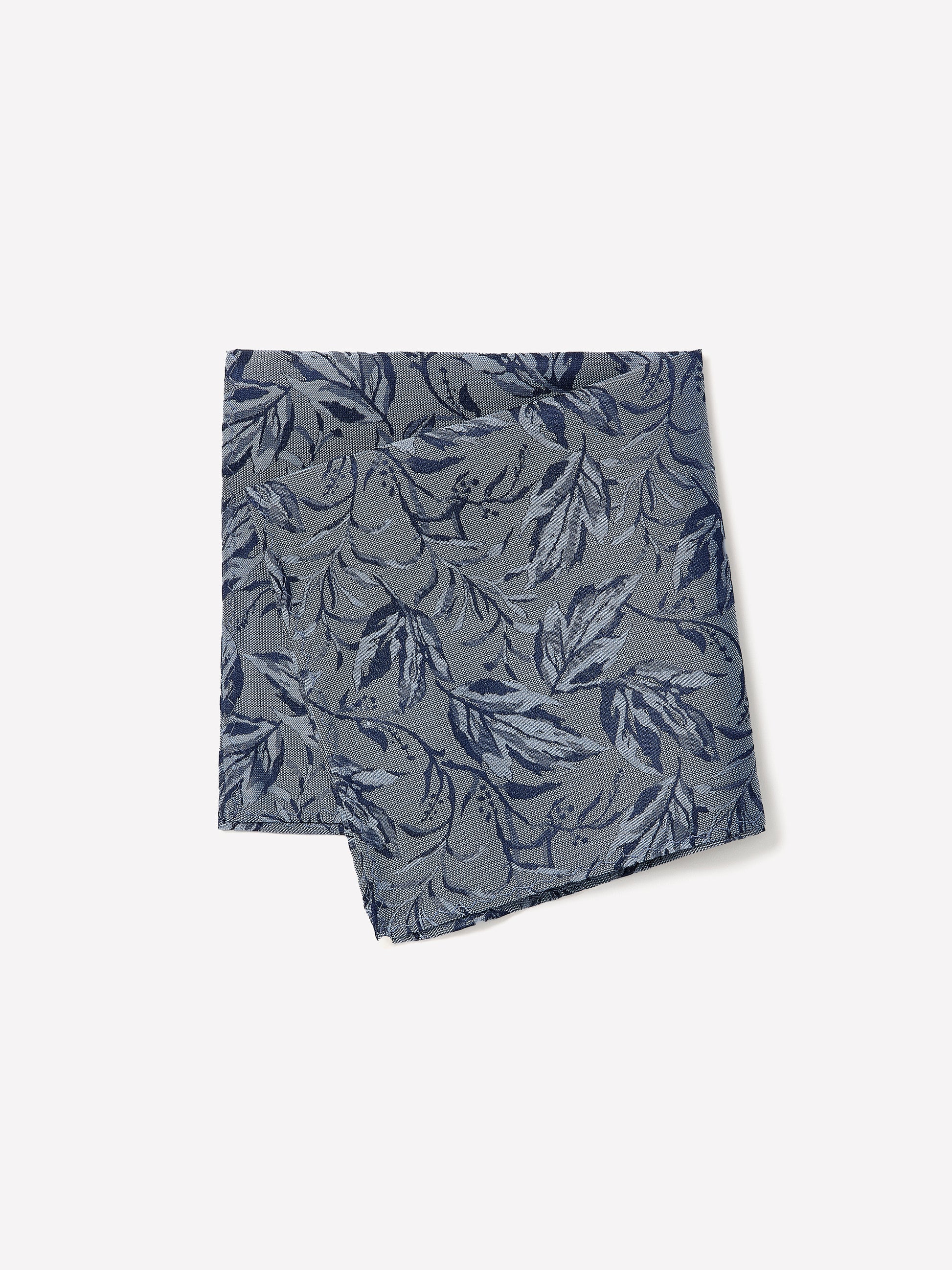 Men's Silk Blend Pocket Square Blue Leaf Pattern