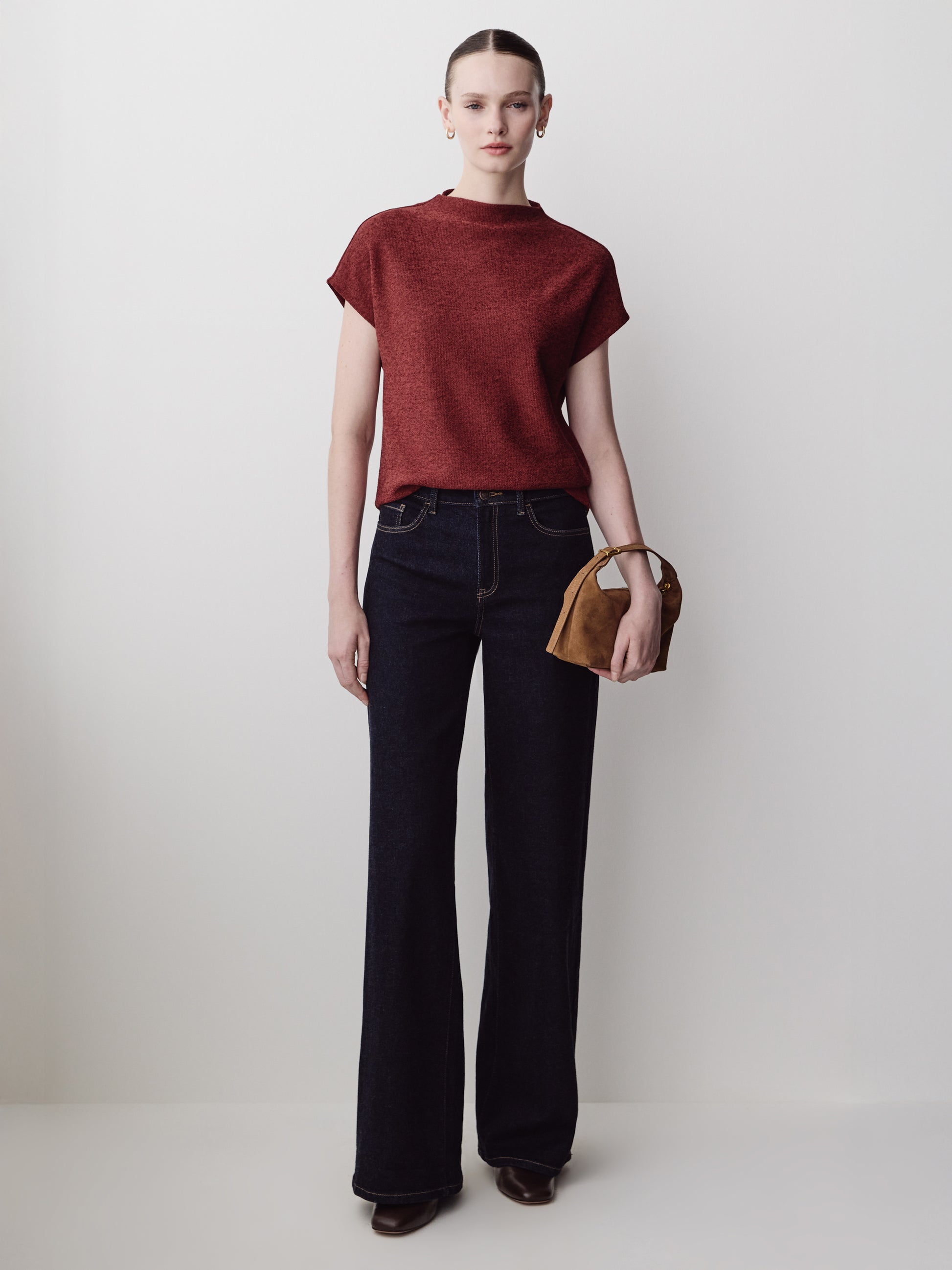 Extended-Sleeve Mock-Neck Textured Top
