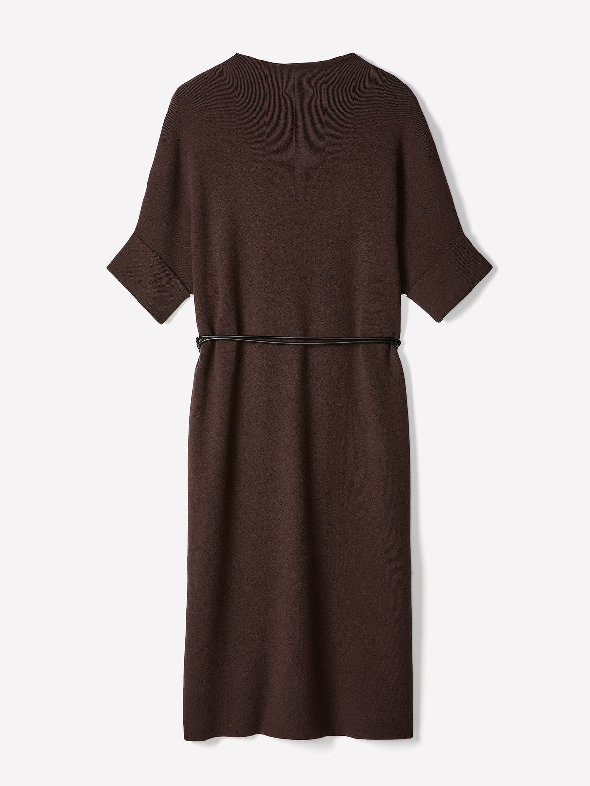 3/4-Sleeve Mock-Neck Belted Midi Dress