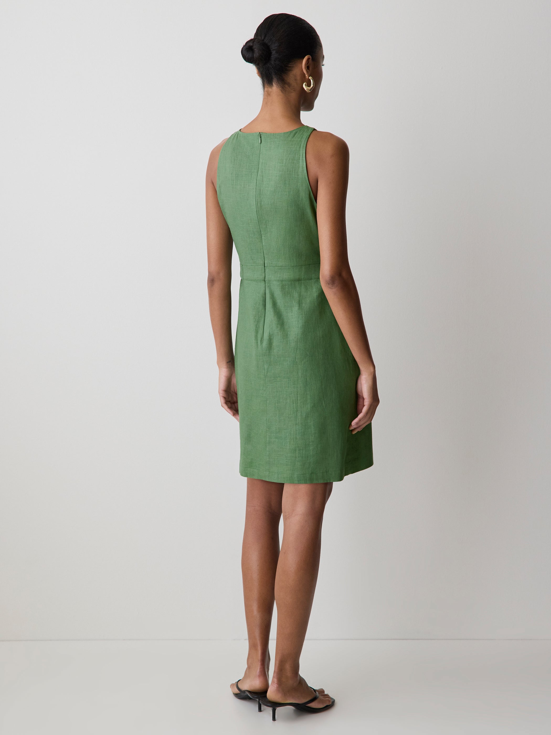 Sleeveless Boat-Neck Linen-Blend Midi Dress