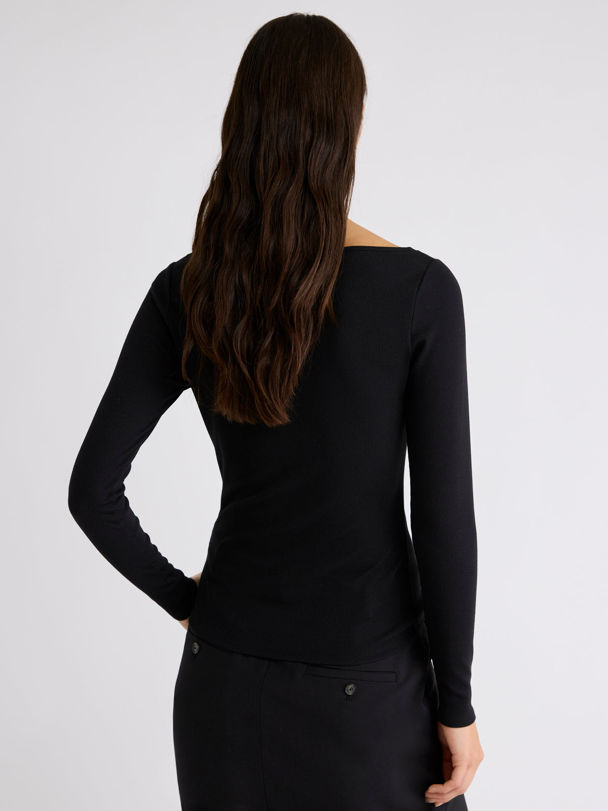 Long-Sleeve Scoop-Neck Ribbed Top