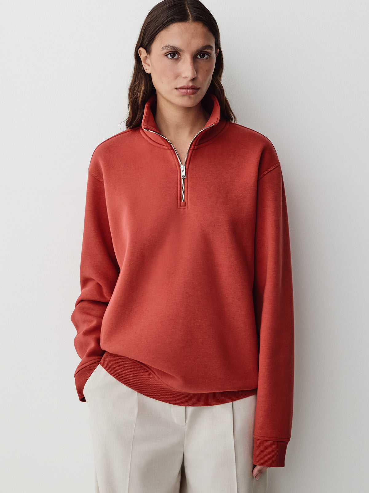 Long-Sleeve Half-Zip Mock-Neck Sweater