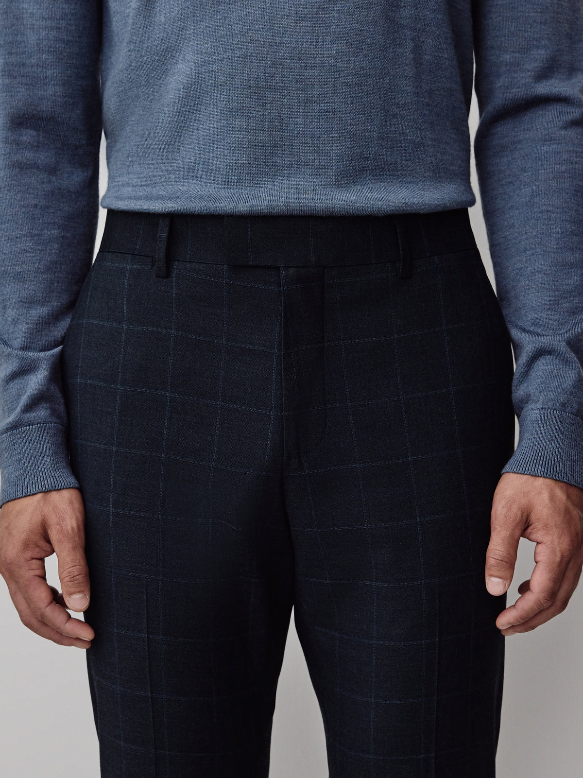 Slim Fit Woven Navy Windowpane Pant
