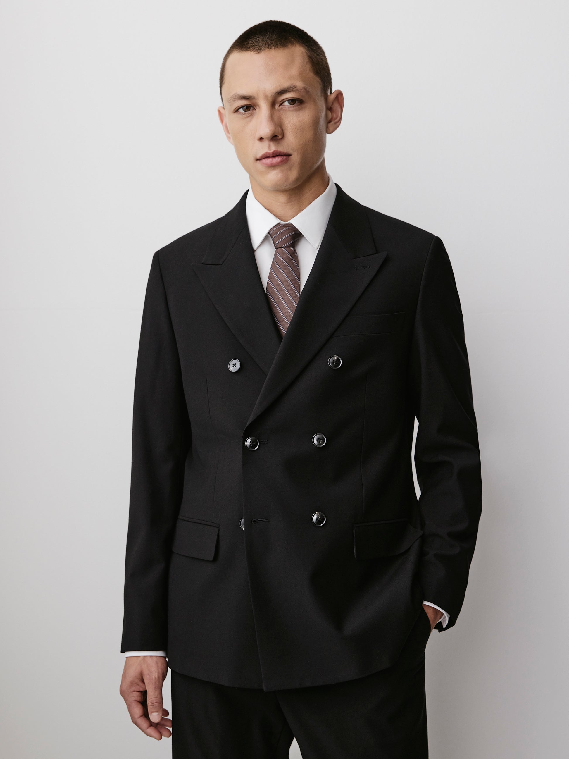 Men's Straight Fit Black Double Breasted Woven Blazer