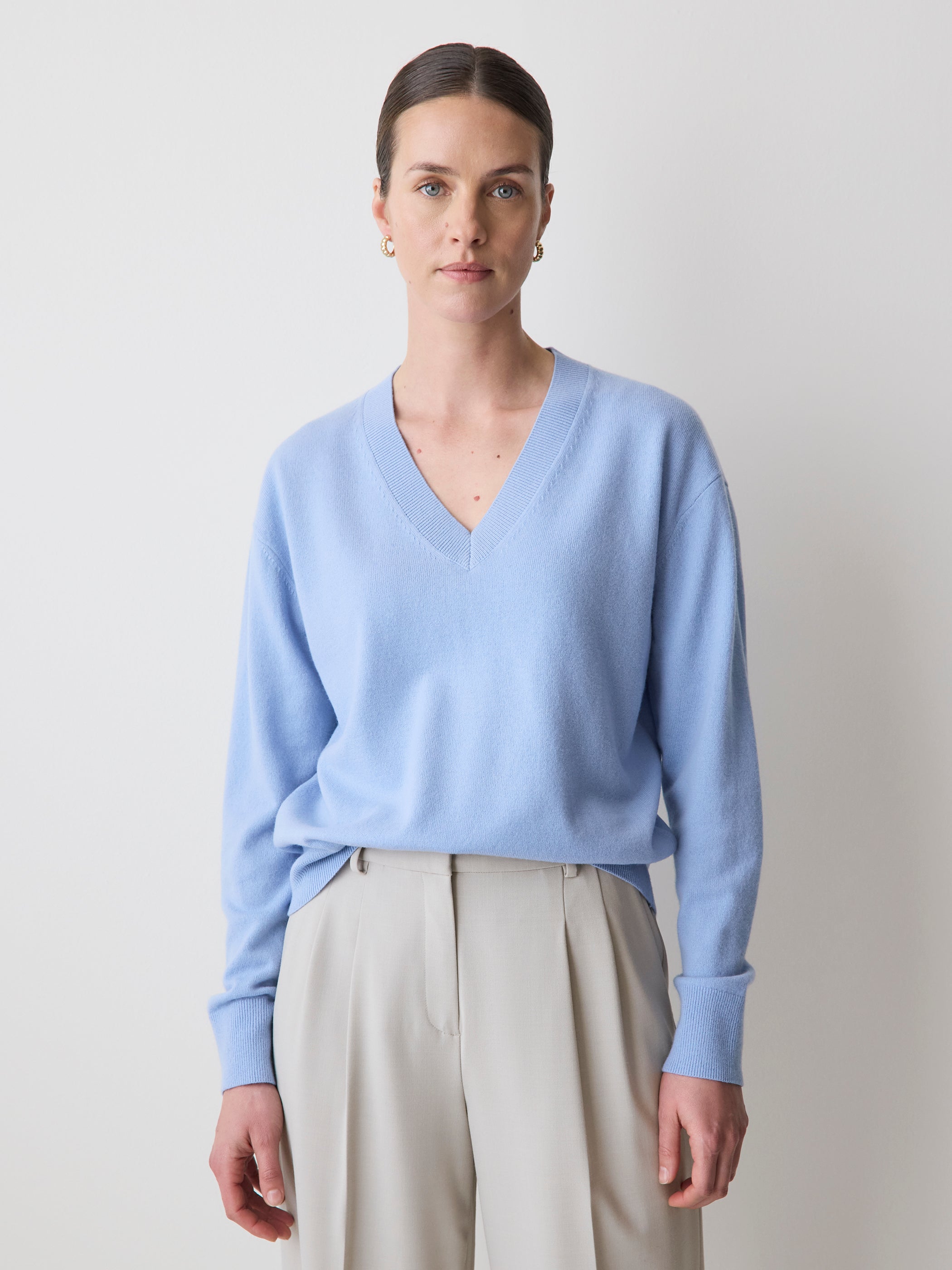 Merino Wool V-Neck Drop Shoulder Sweater