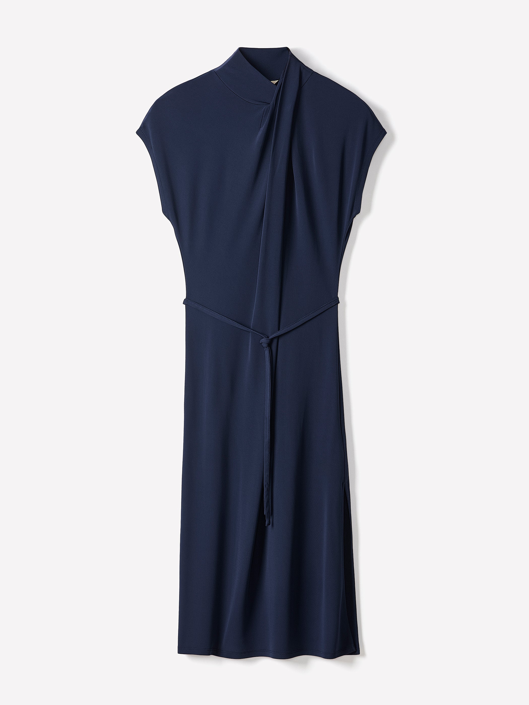 Knit Midi Dress With Belted Neck
