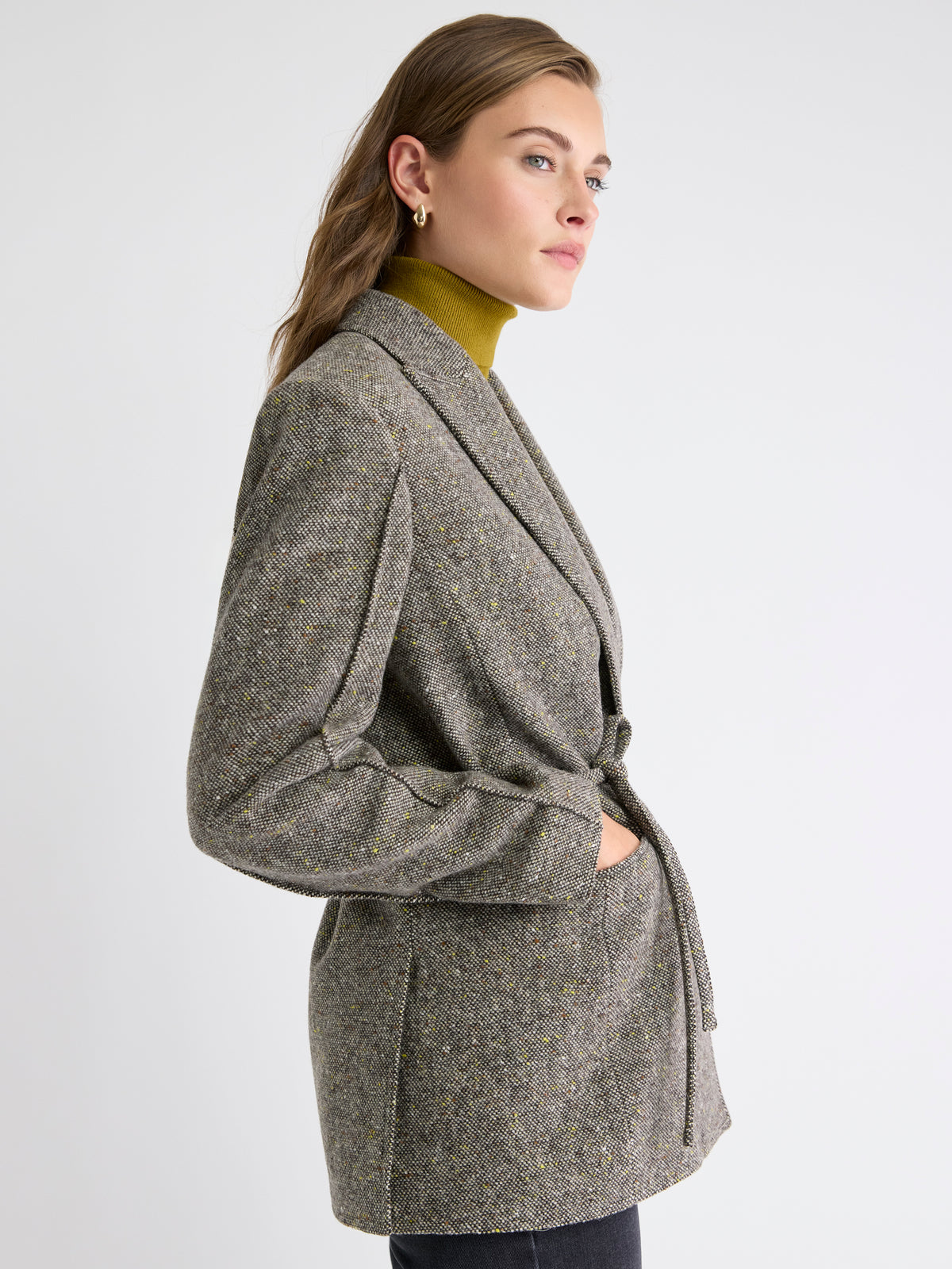 Oversized One-Button Tweed Blazer