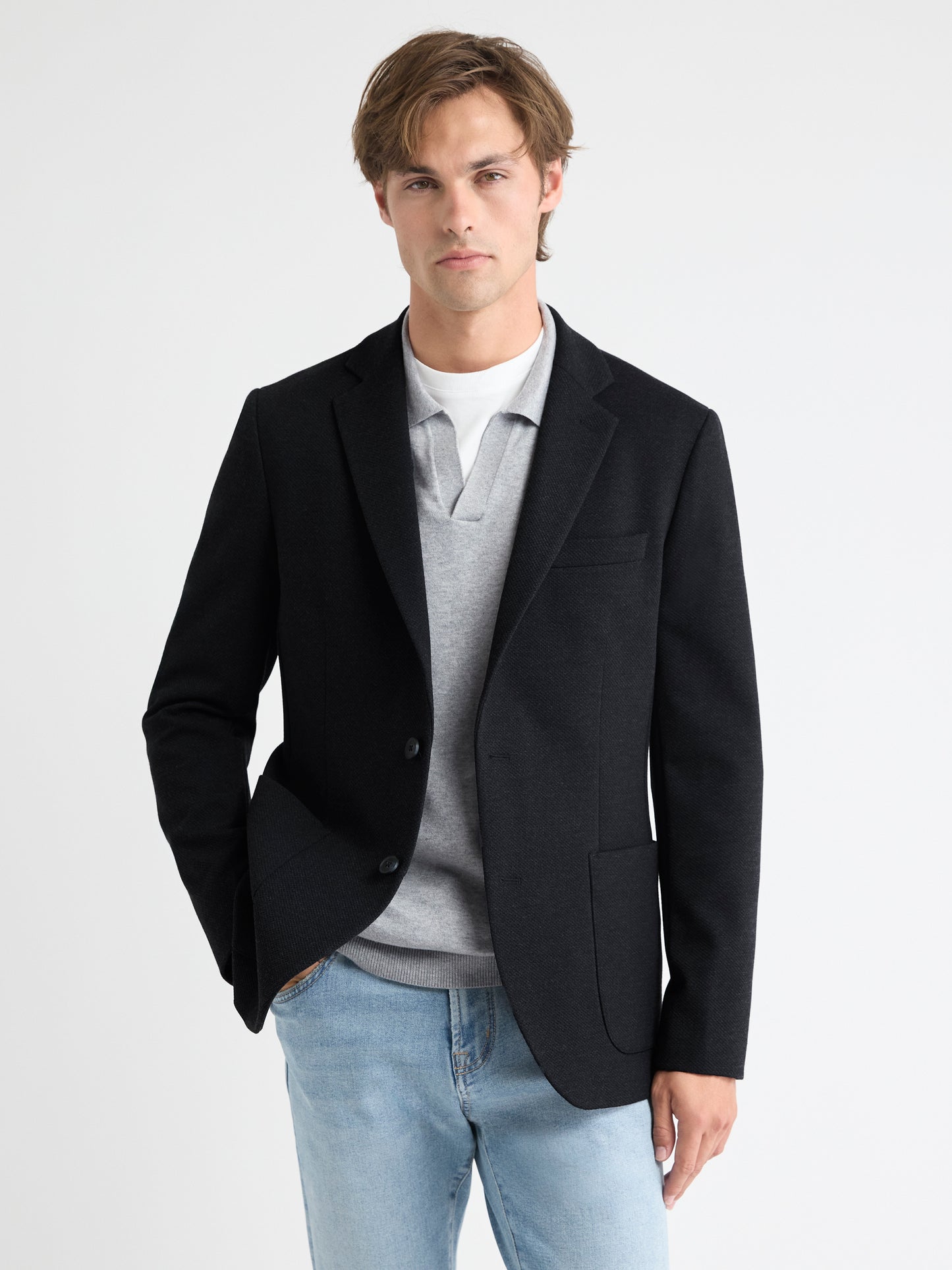 Slim-Fit Textured Knit Blazer
