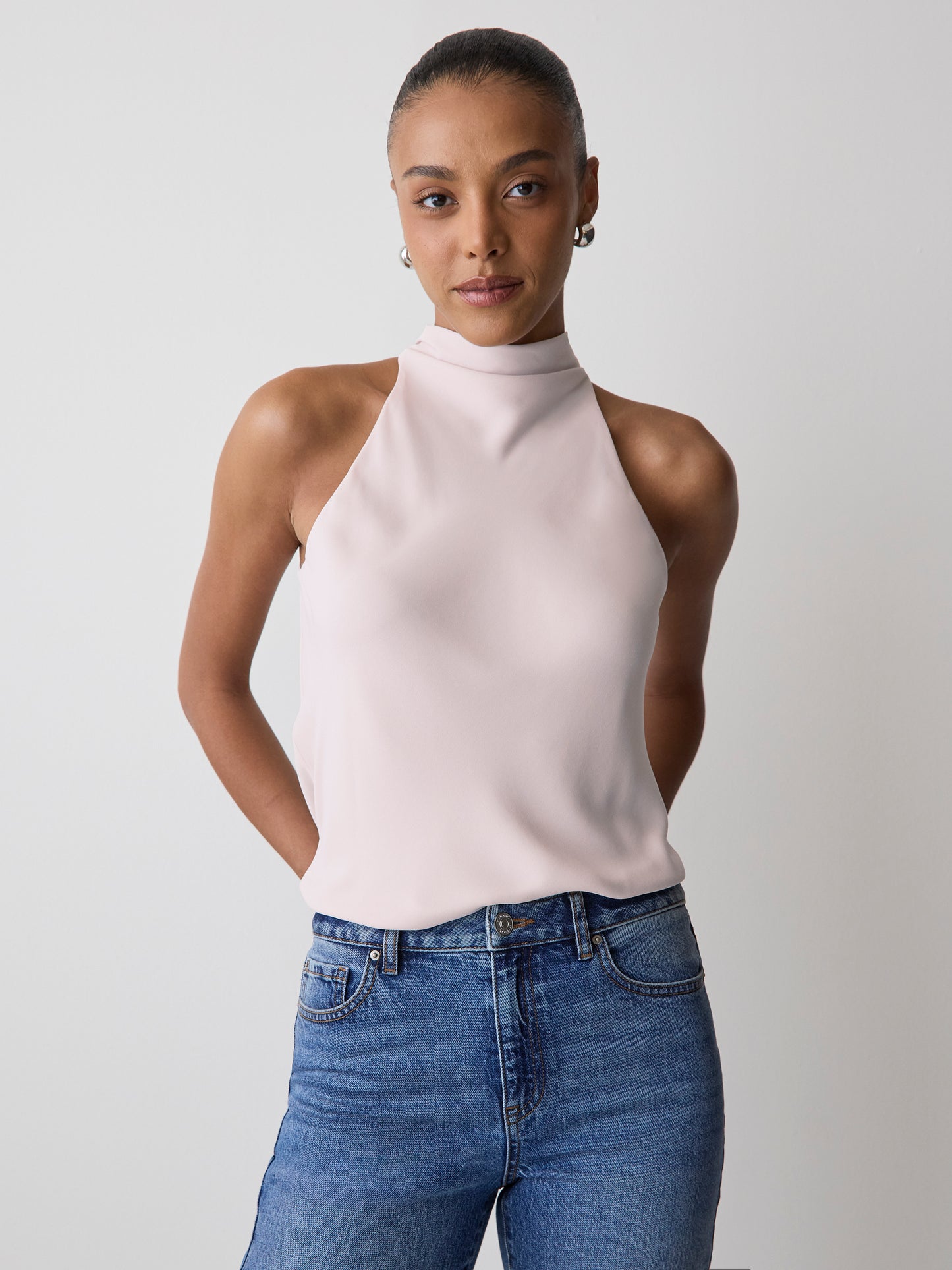 Woven Silky Crepe Halter Blouse
