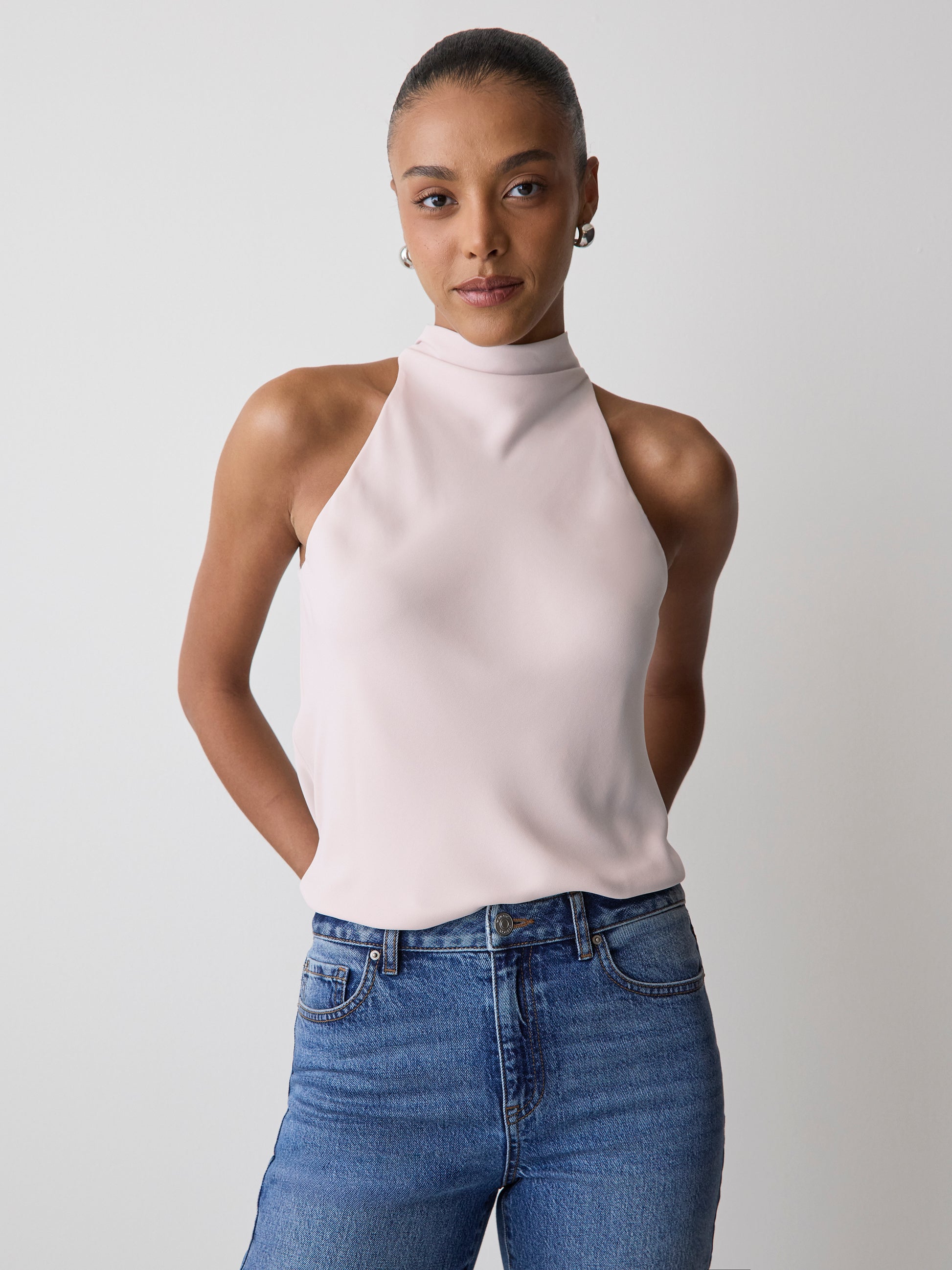 Woven Silky Crepe Halter Blouse