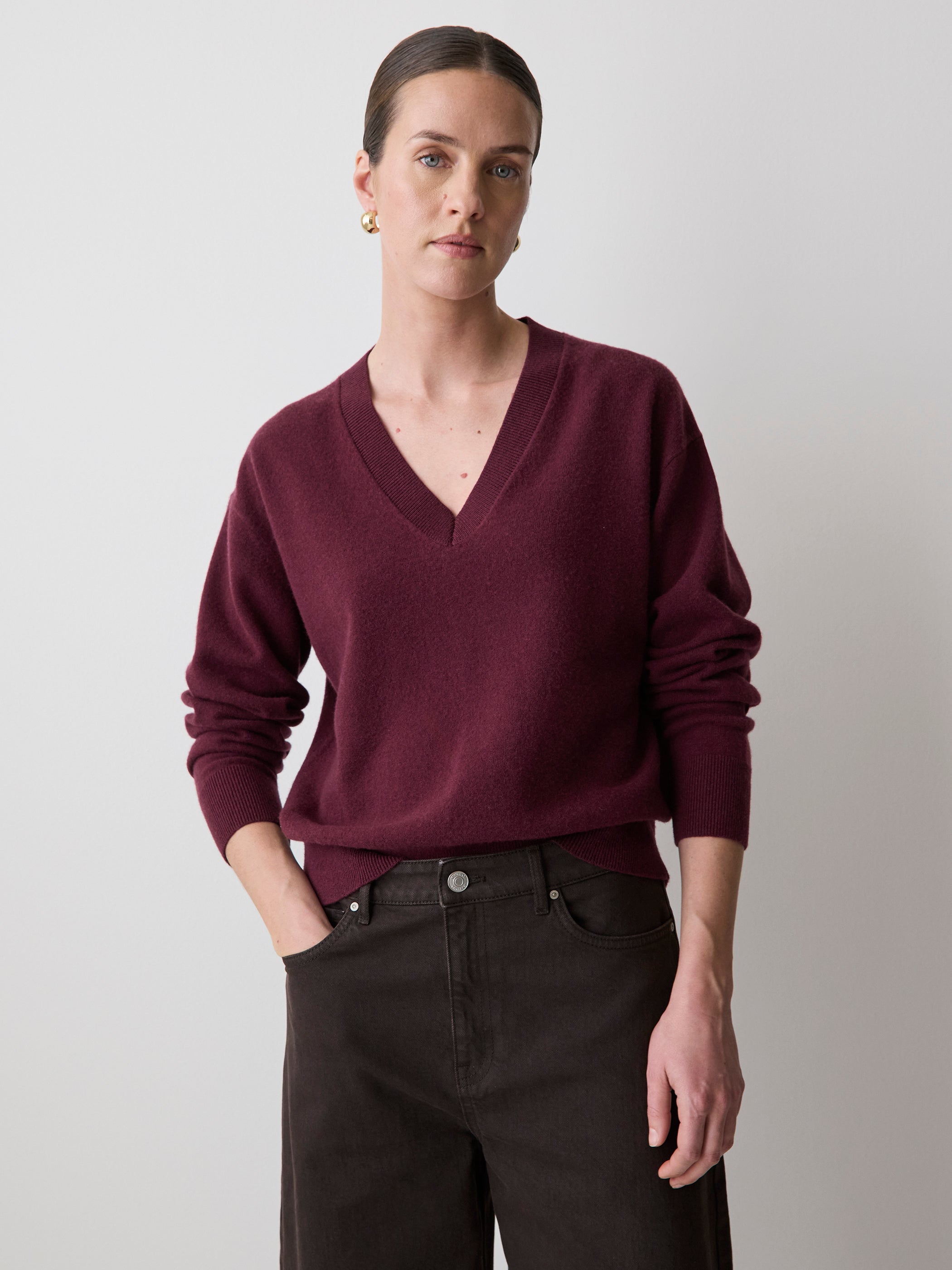 Merino Wool V-Neck Drop Shoulder Sweater