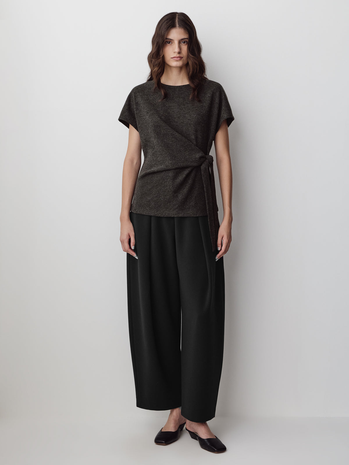Short-Sleeve Top with Knot Detail at Waist