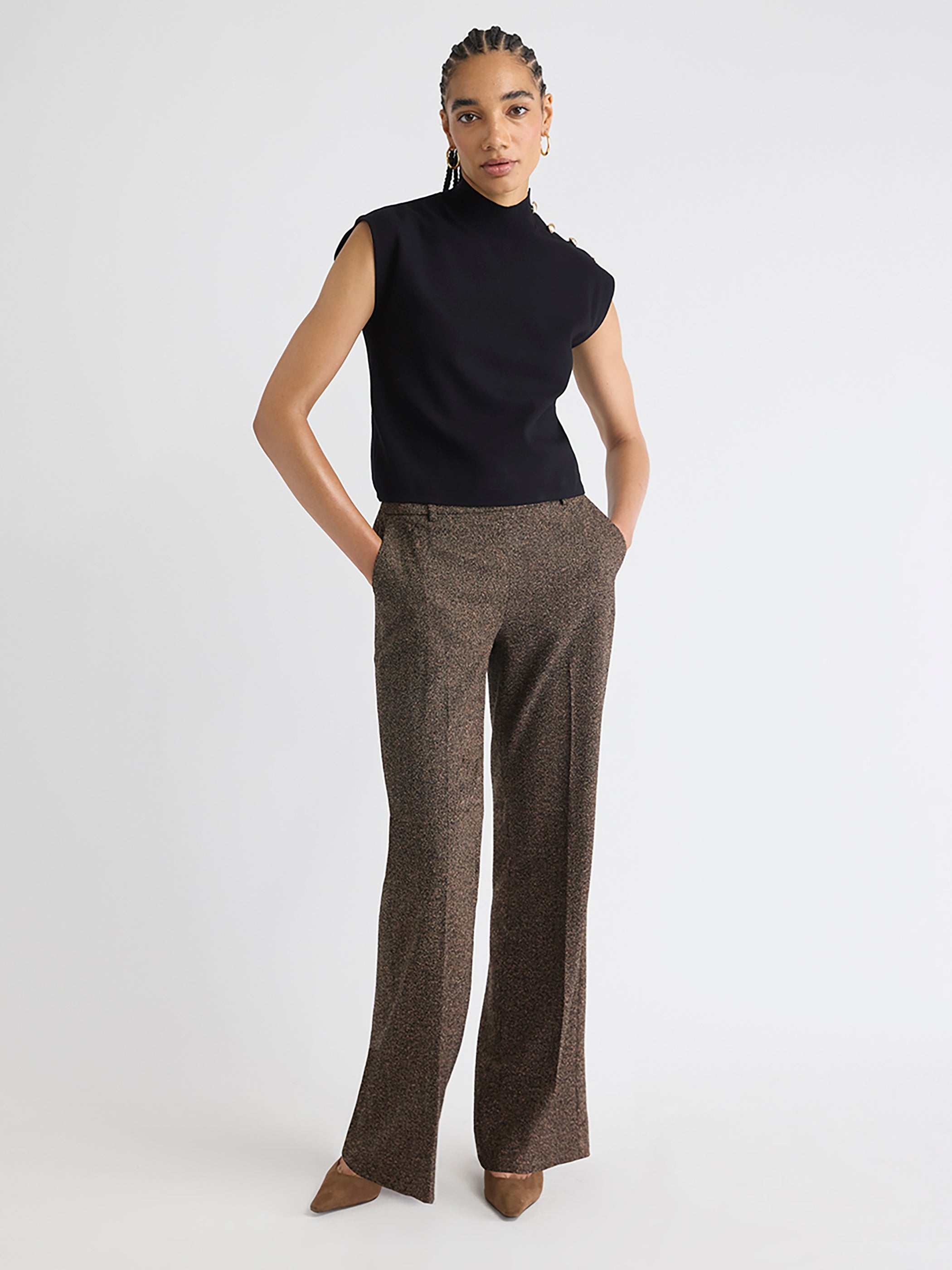 Pantalon à Chevrons à Jambe Évasée et Taille Mi-Haute