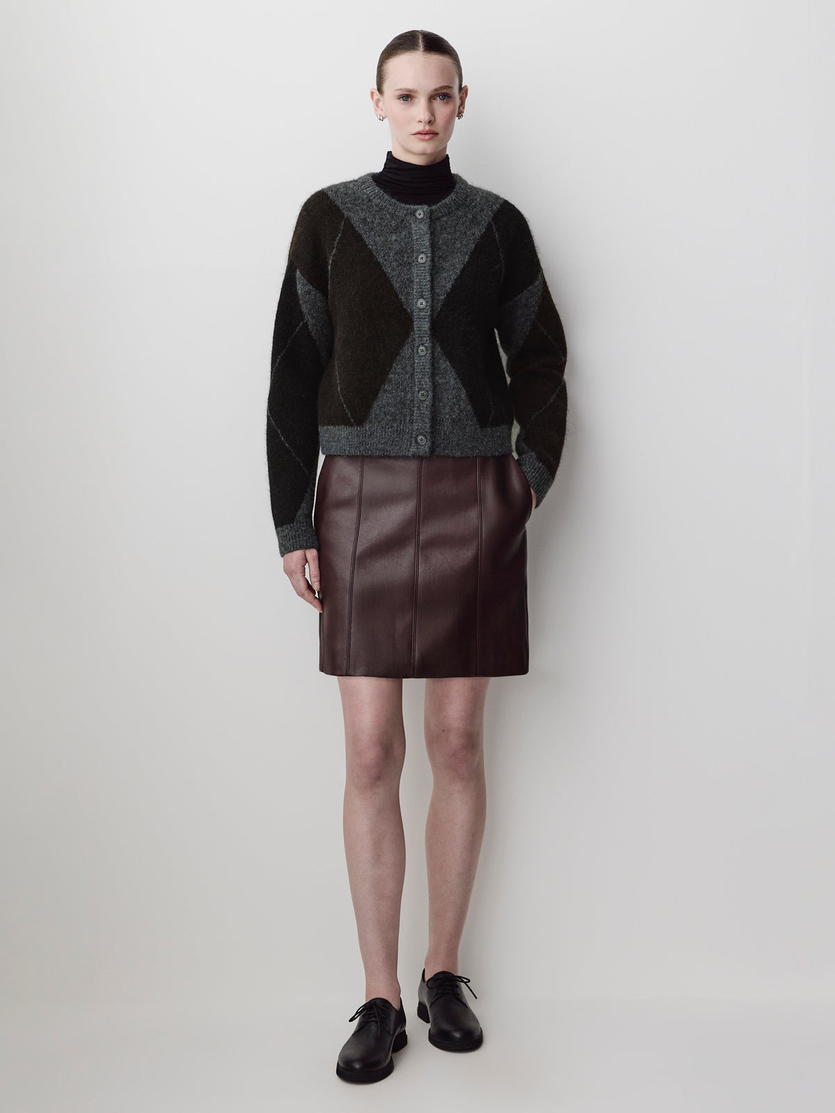 Knit Cardigan with Argyle Pattern, Wool Blend
