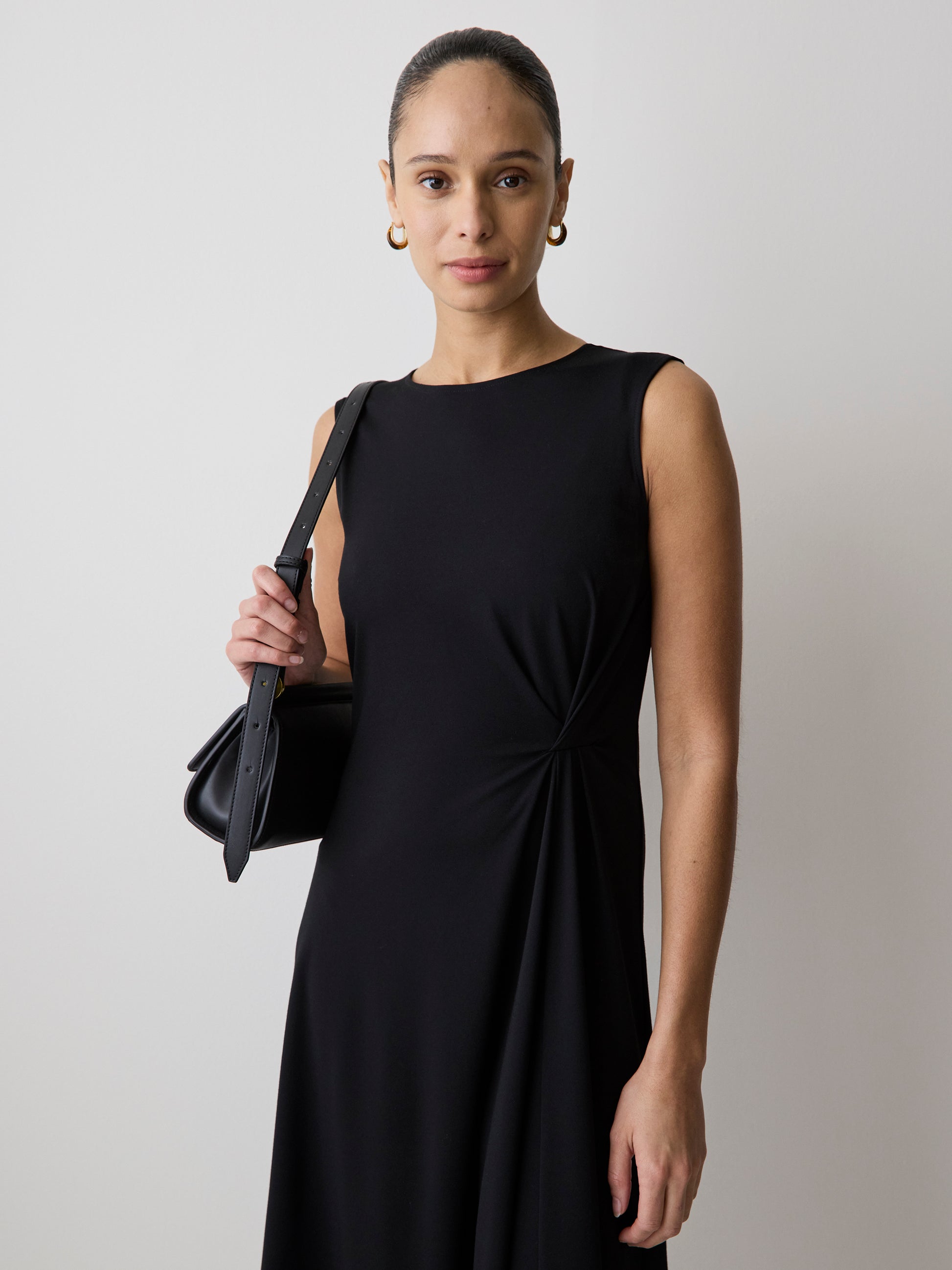 Sleeveless Crew-Neck Midi Dress with Knot Detail